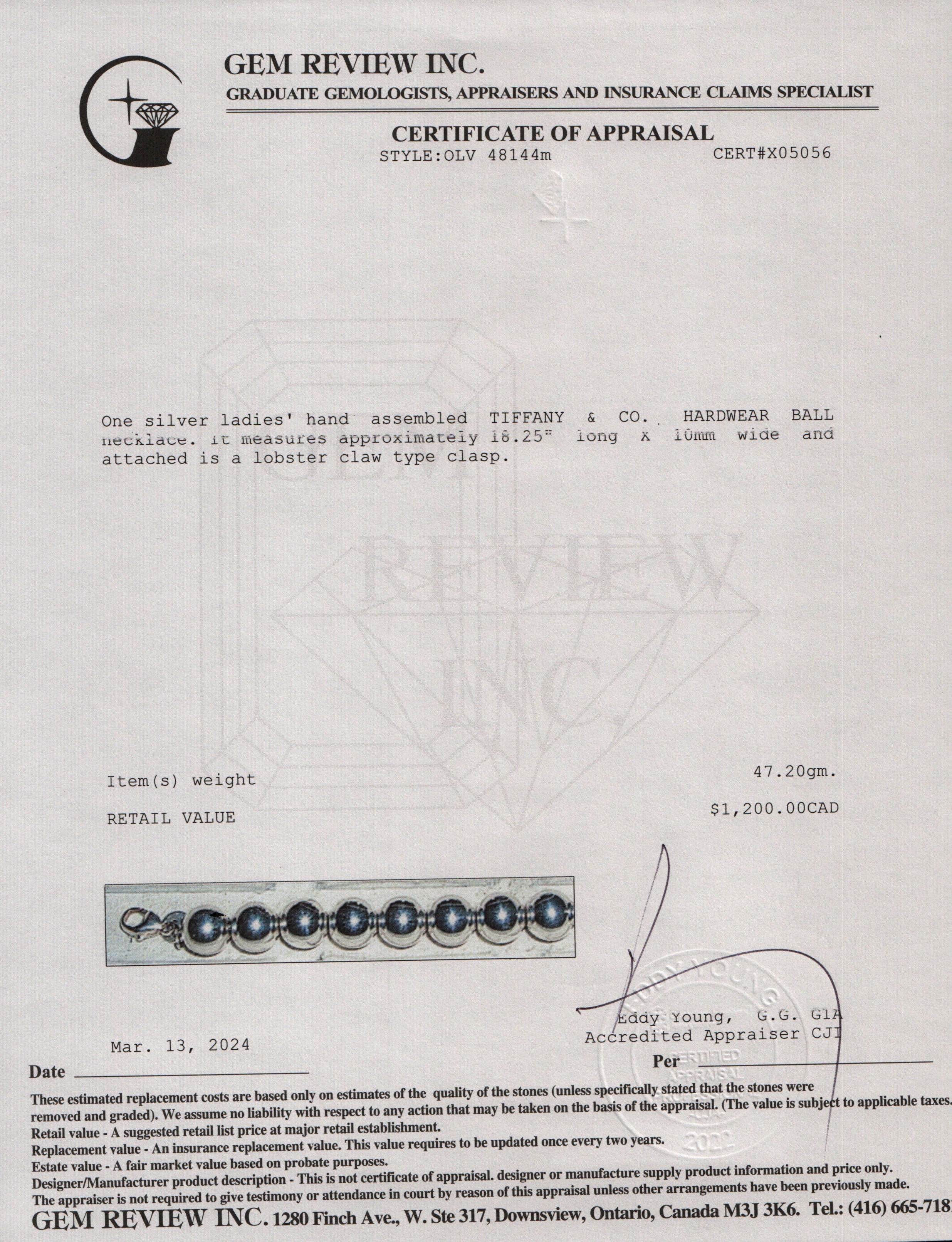 Tiffany & Co. Sterling Silver 10 MM HardWear Ball Necklace