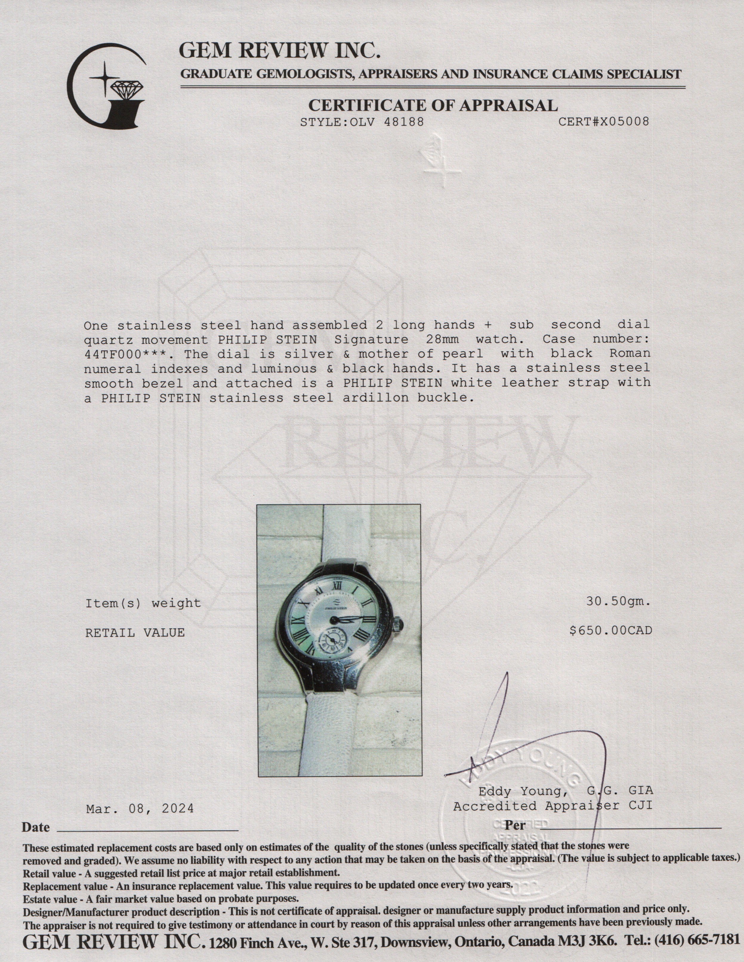 Philip Stein Stainless Steel Signature 28 MM Watch