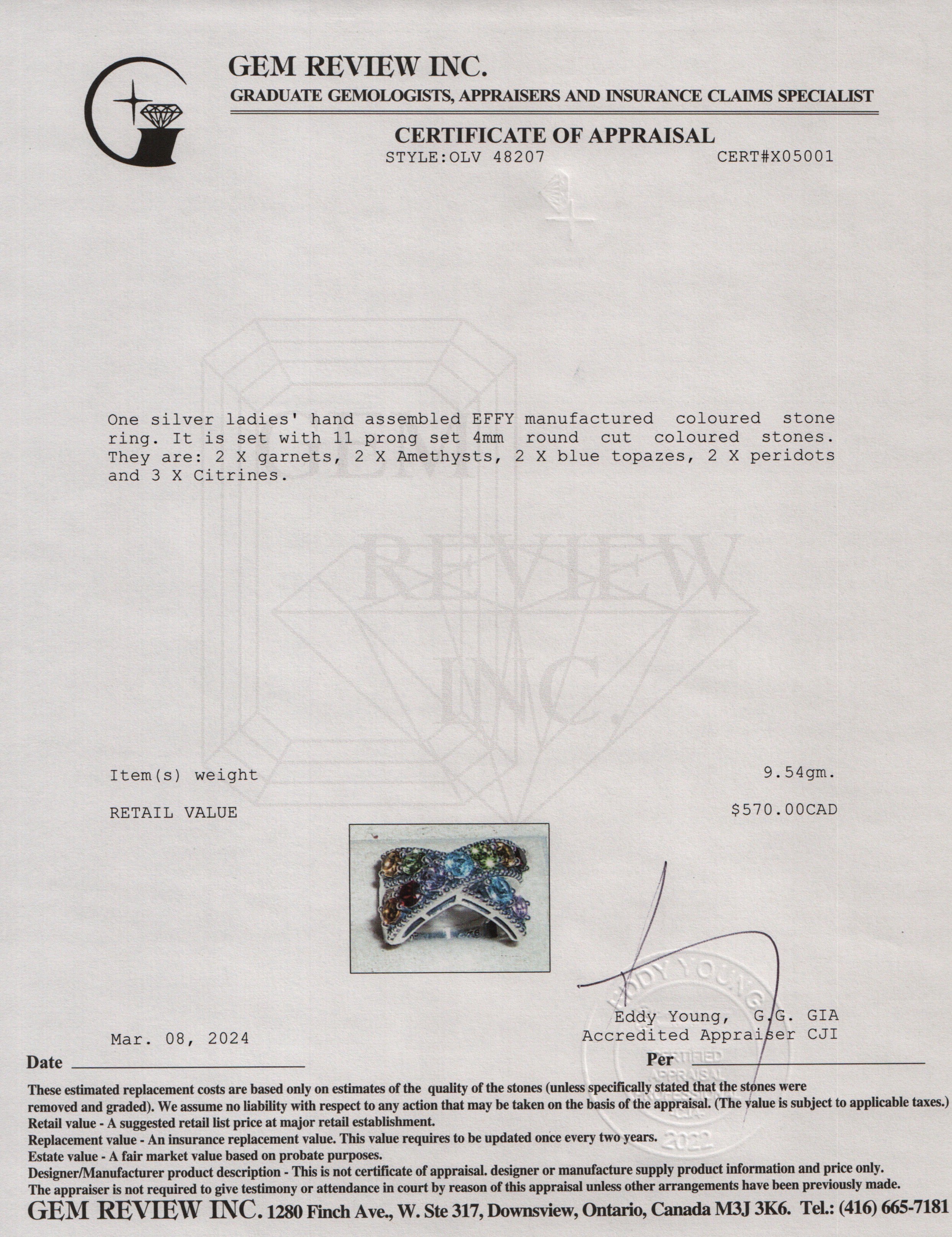 Effy Sterling Silver Multi-Gemstone Cocktail Ring, Size 7