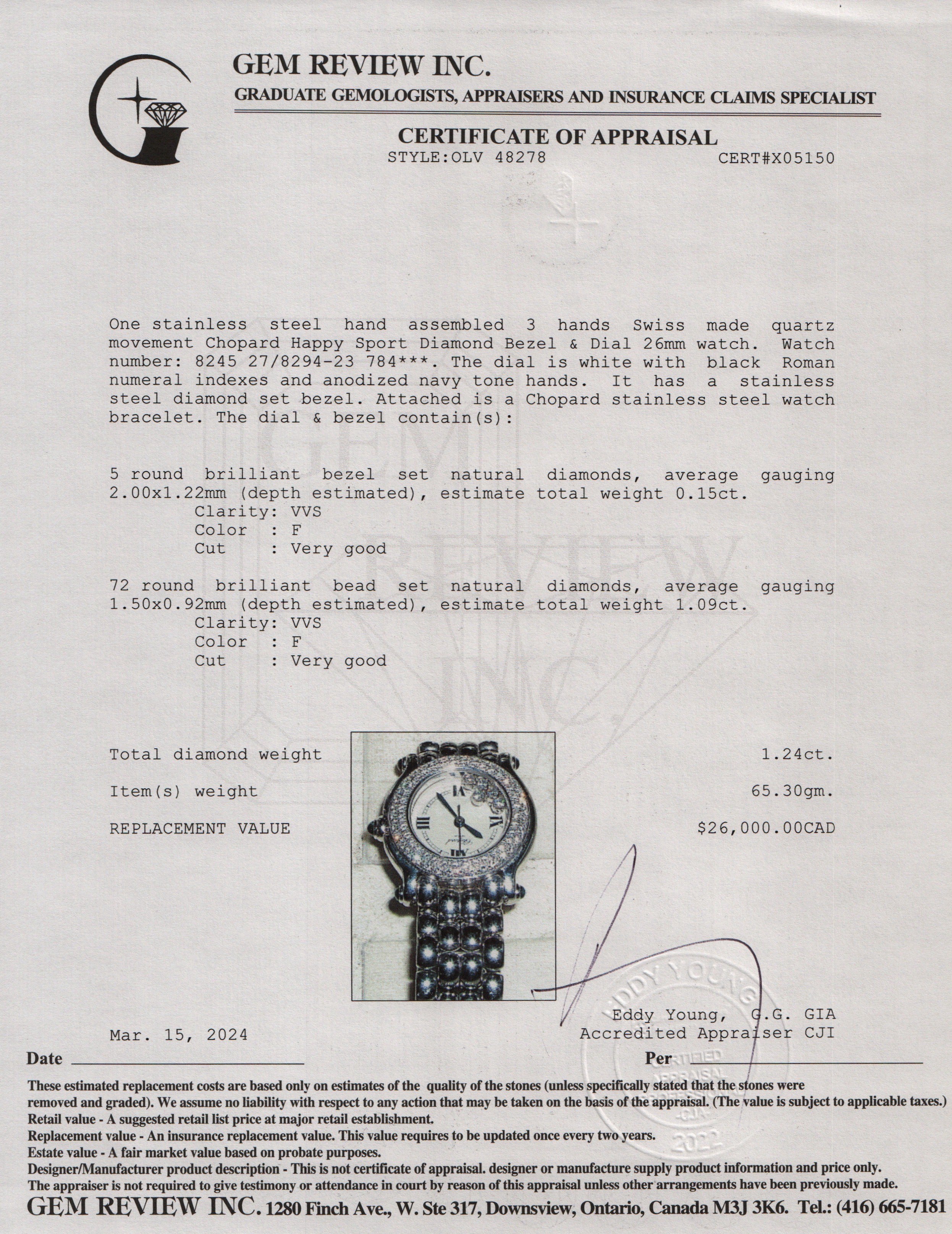 Chopard Stainless Steel Happy Sport Diamond Bezel & Dial 26 MM Watch