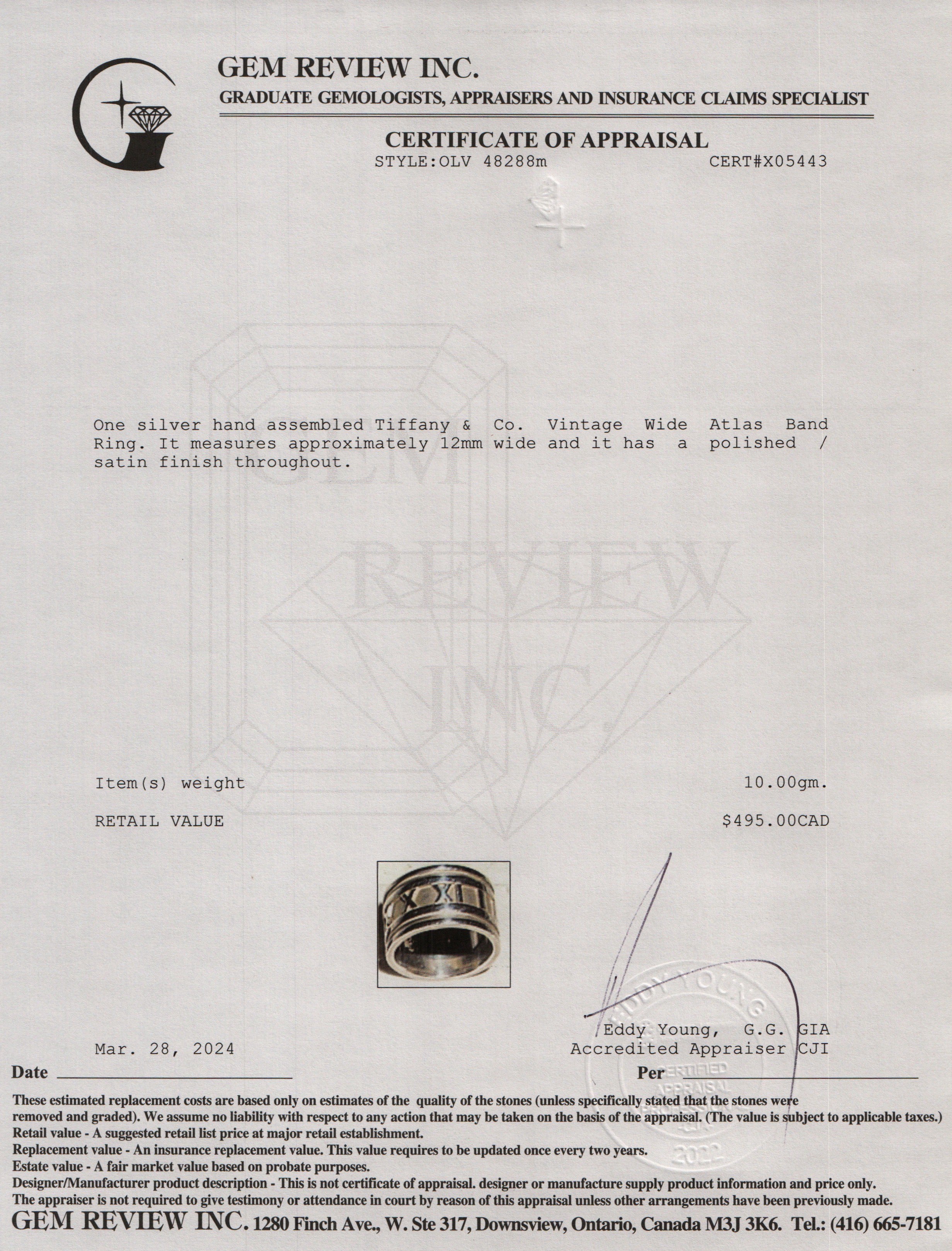 Tiffany & Co. Sterling Silver Vintage Wide Atlas Band Ring, Size 7