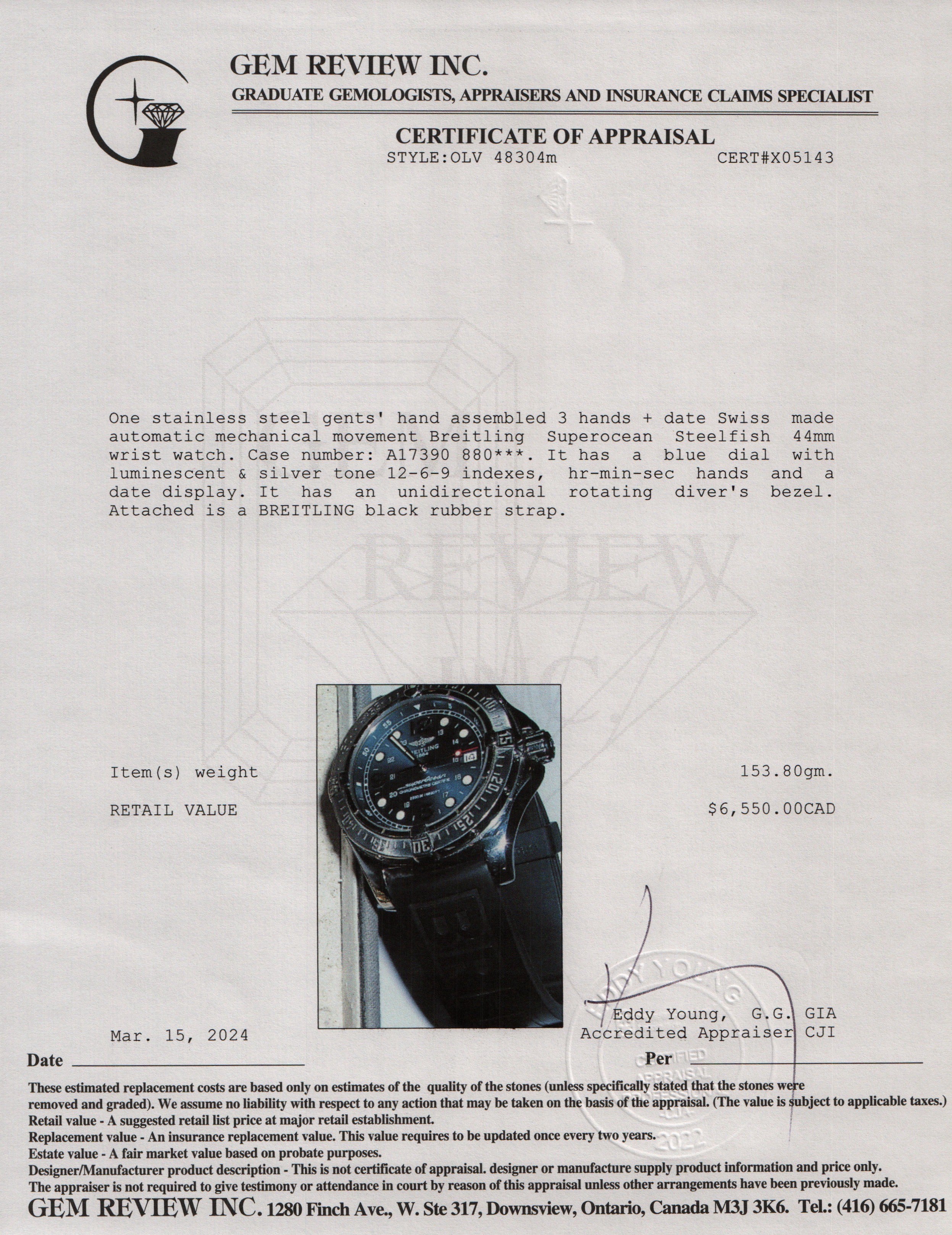 Breitling Stainless Steel Superocean Steelfish 44 MM Automatic Watch w/ Box, Papers & Extra Strap