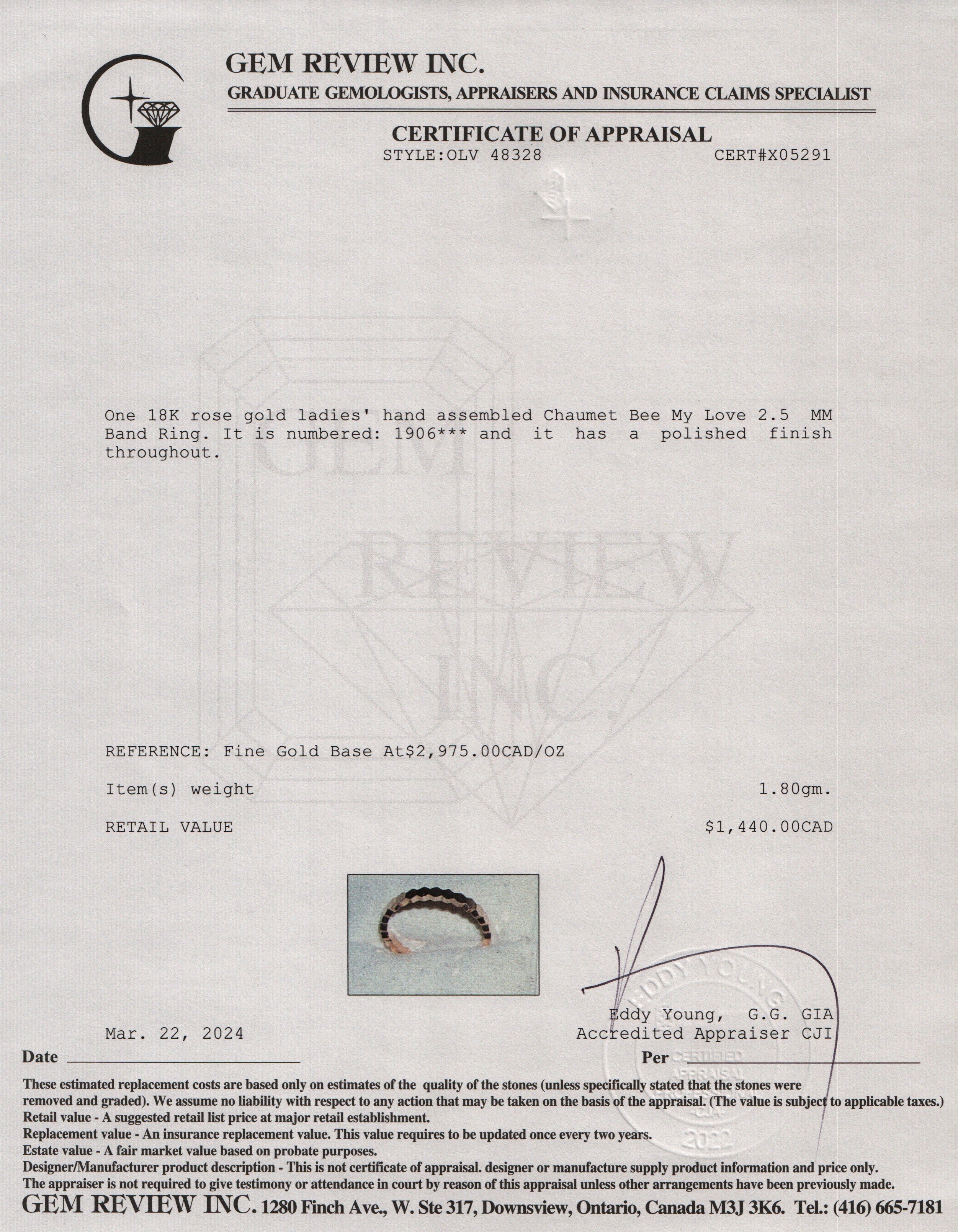 Chaumet 18k Rose Gold Bee My Love 2.5 MM Band Ring 5.75