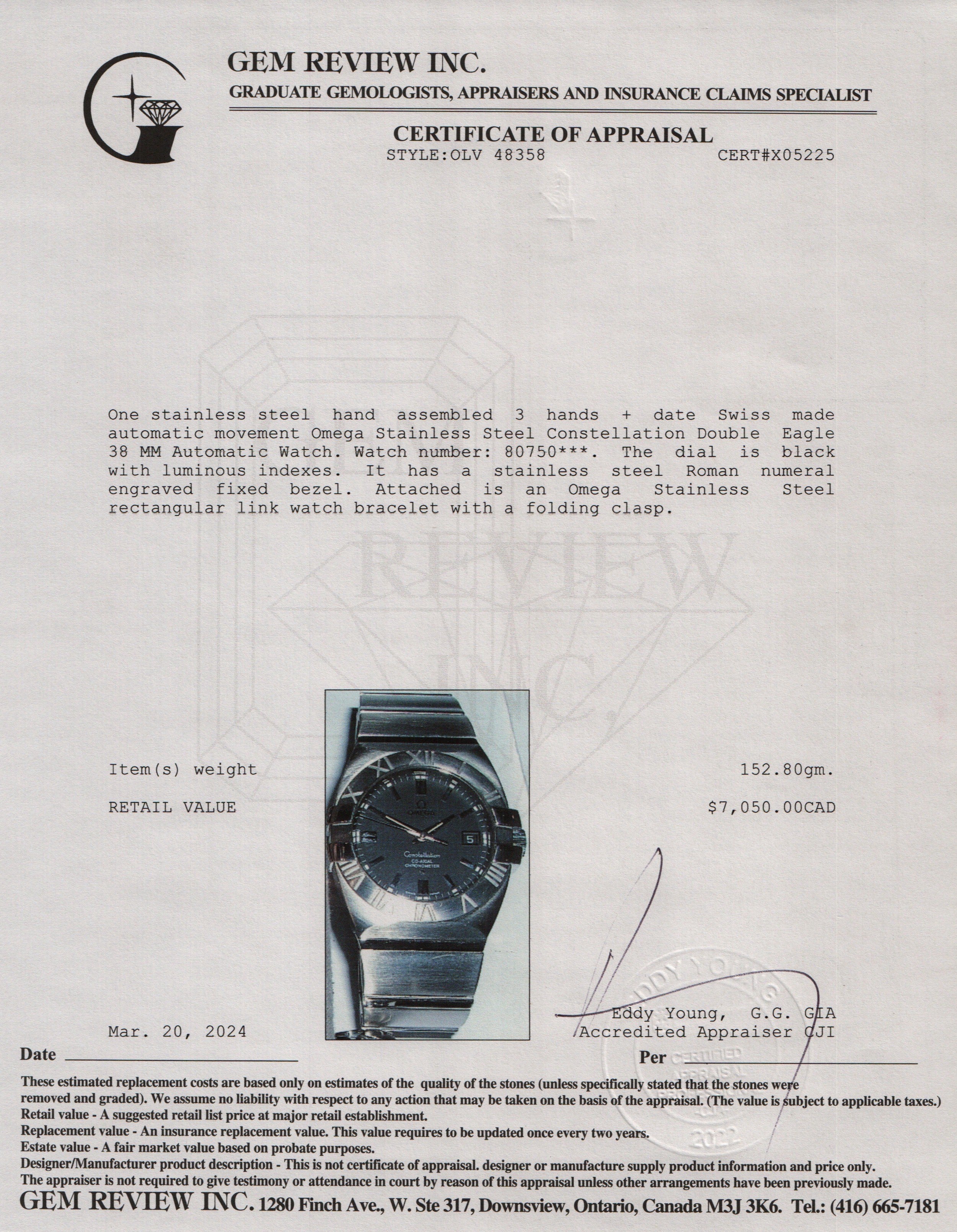 Omega Stainless Steel Constellation Double Eagle 38 MM Automatic Watch