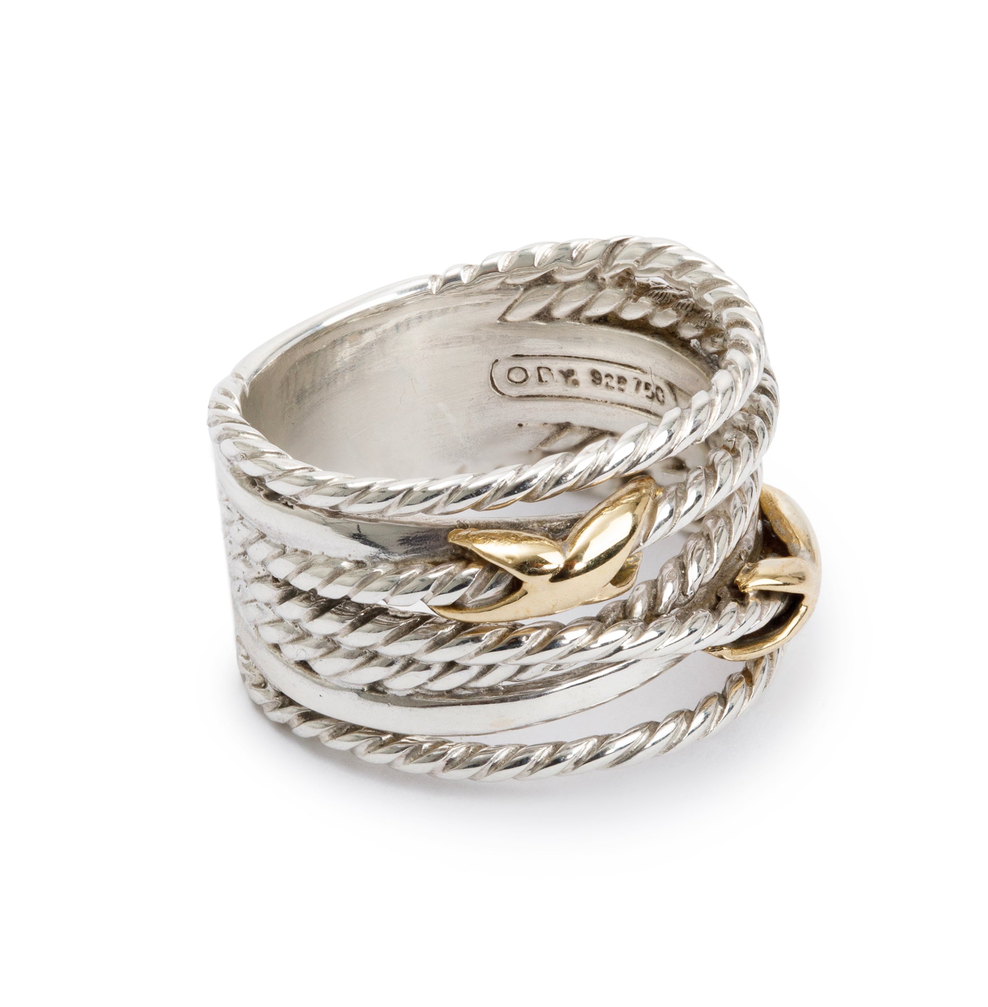 David Yurman Sterling Silver & 18k Yellow Gold Double 'X' Crossover Ring, Size 6.5