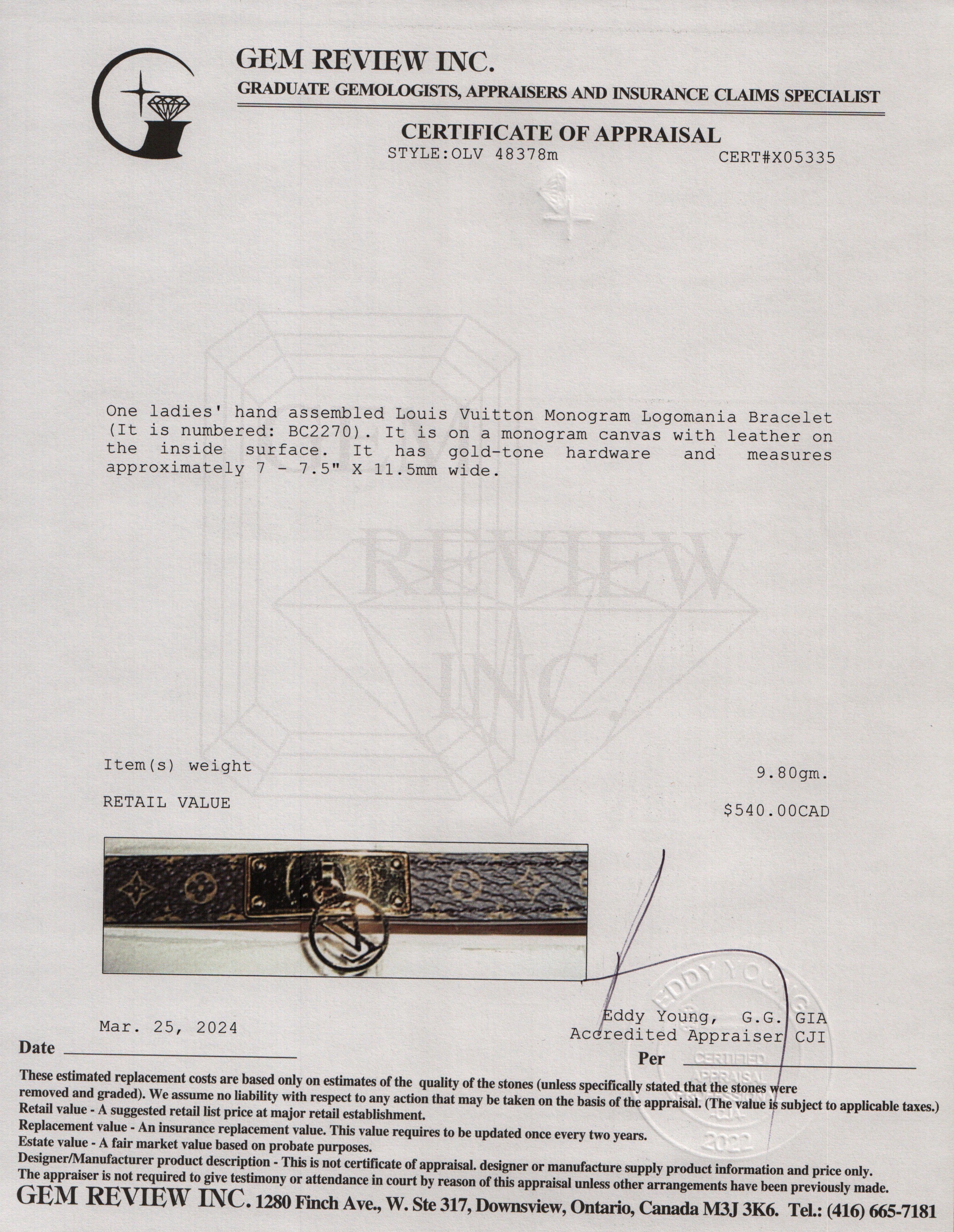 Louis Vuitton Monogram Logomania Bracelet w/ Box