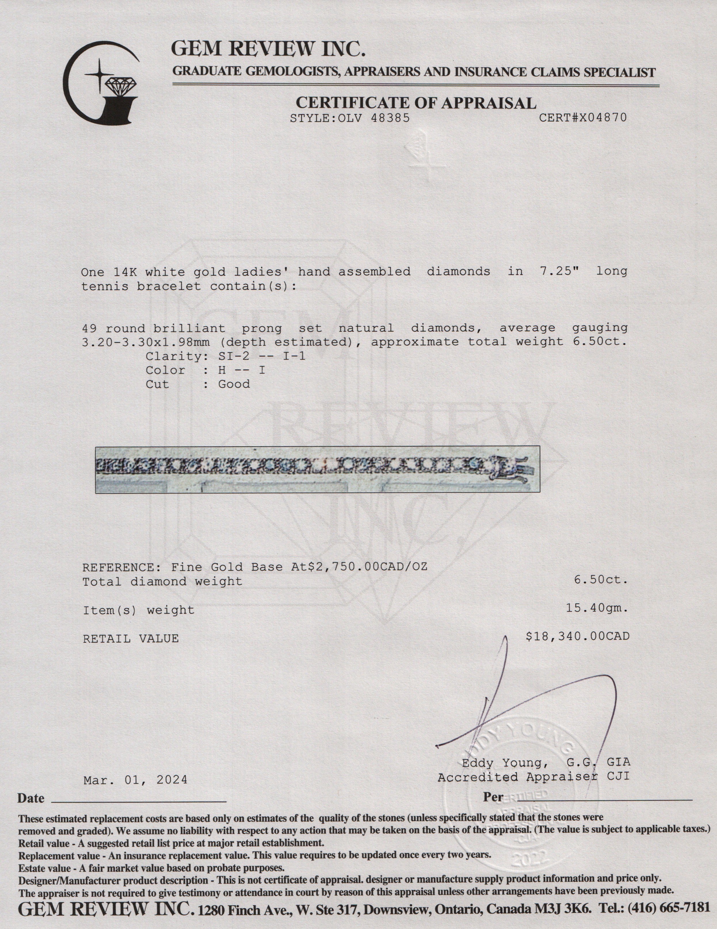 14k White Gold 6.50 tcw. Diamond Tennis Bracelet