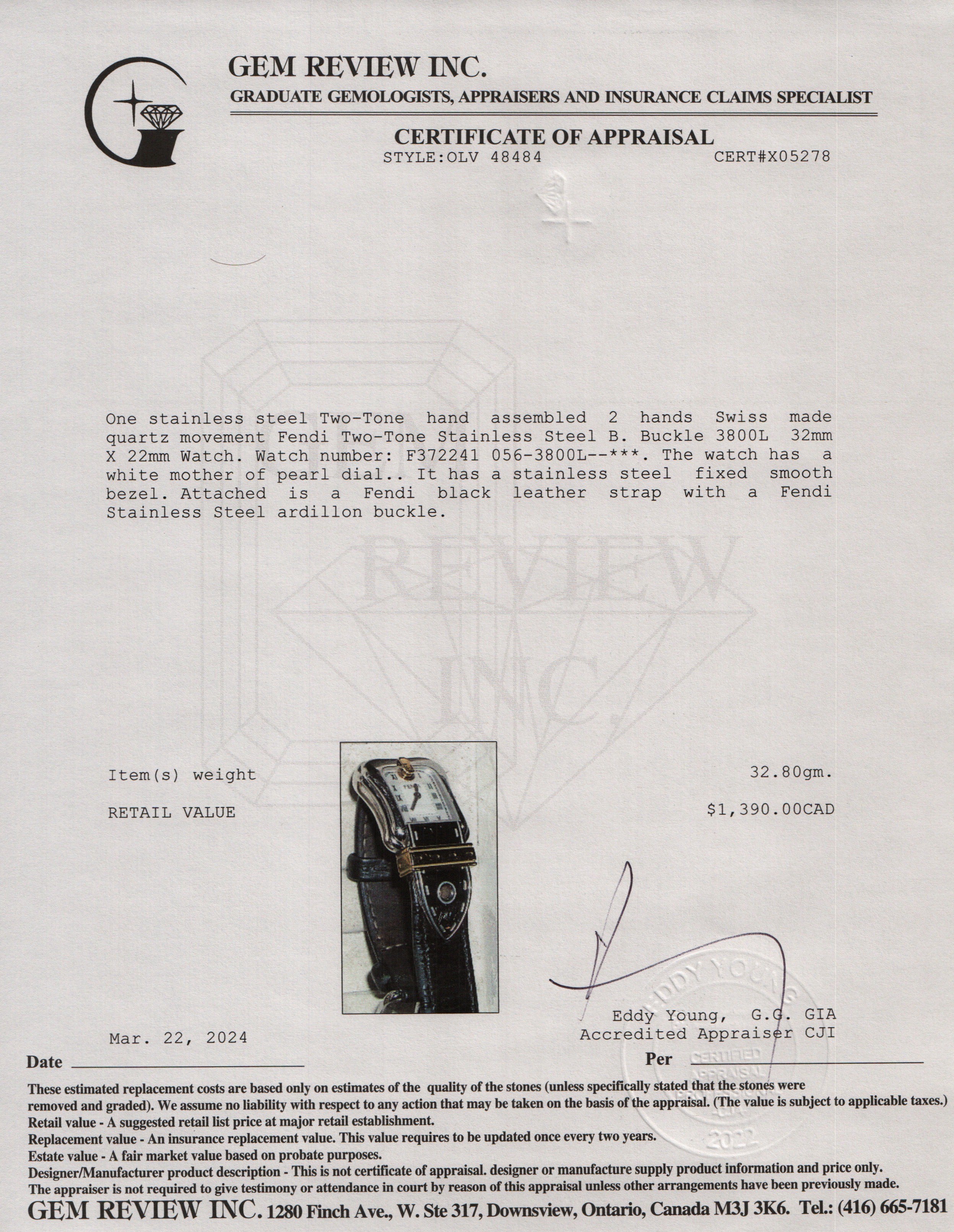 Fendi Two-Tone Stainless Steel B. Buckle 3800L Watch w/ Box & Papers