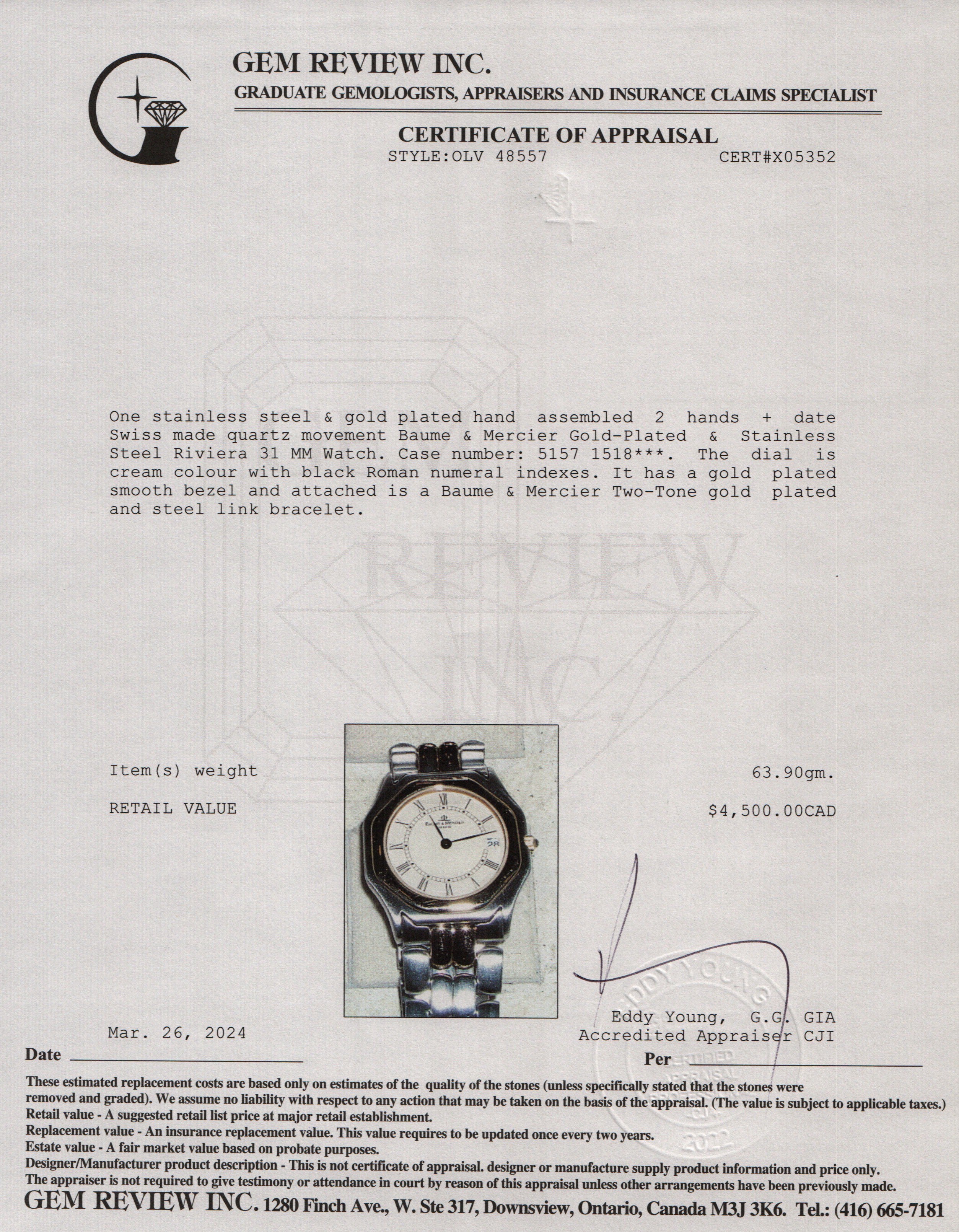 Baume & Mercier Gold-Plated & Stainless Steel Riviera 31 MM Watch