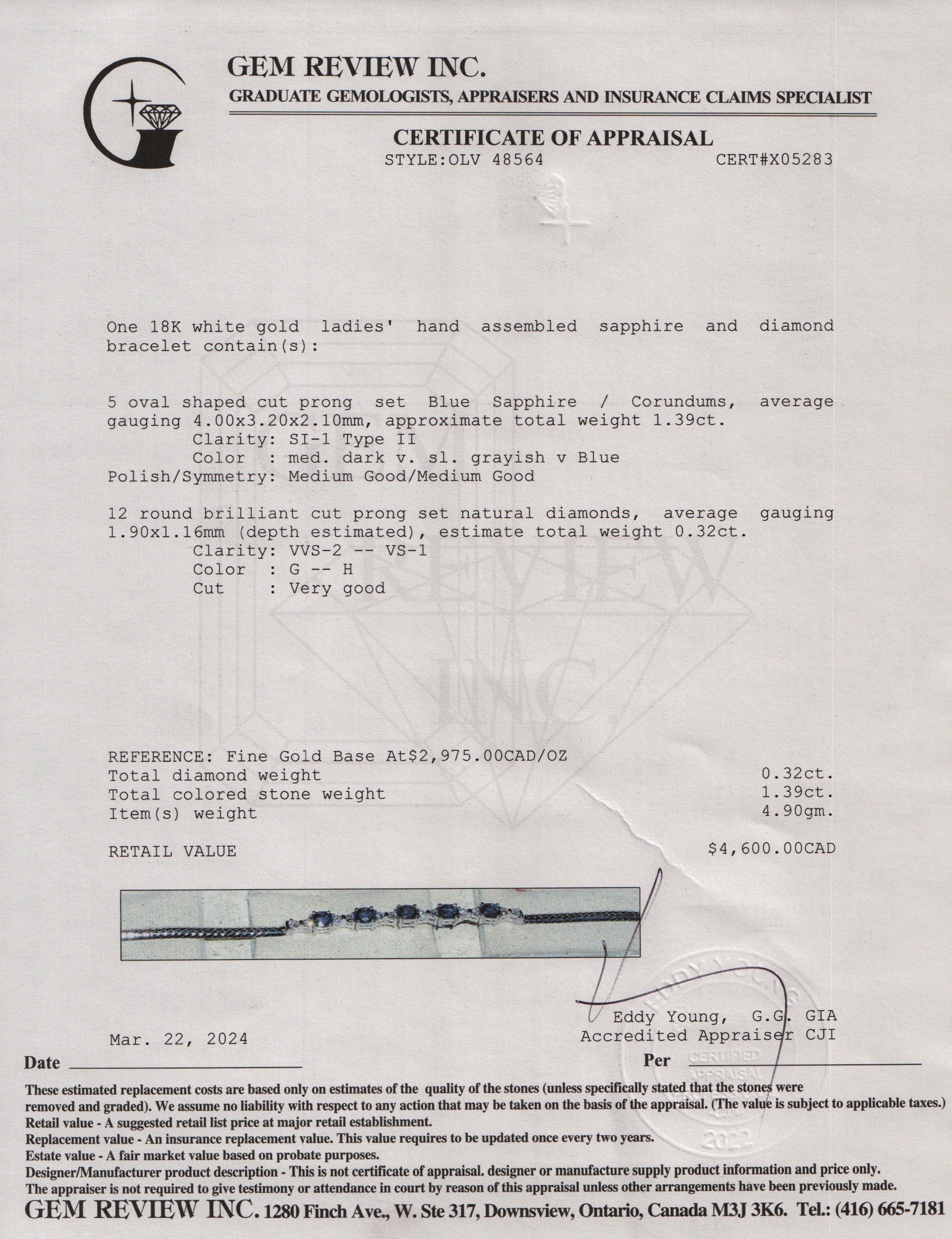 18k White Gold Blue Sapphire & Diamond Bracelet