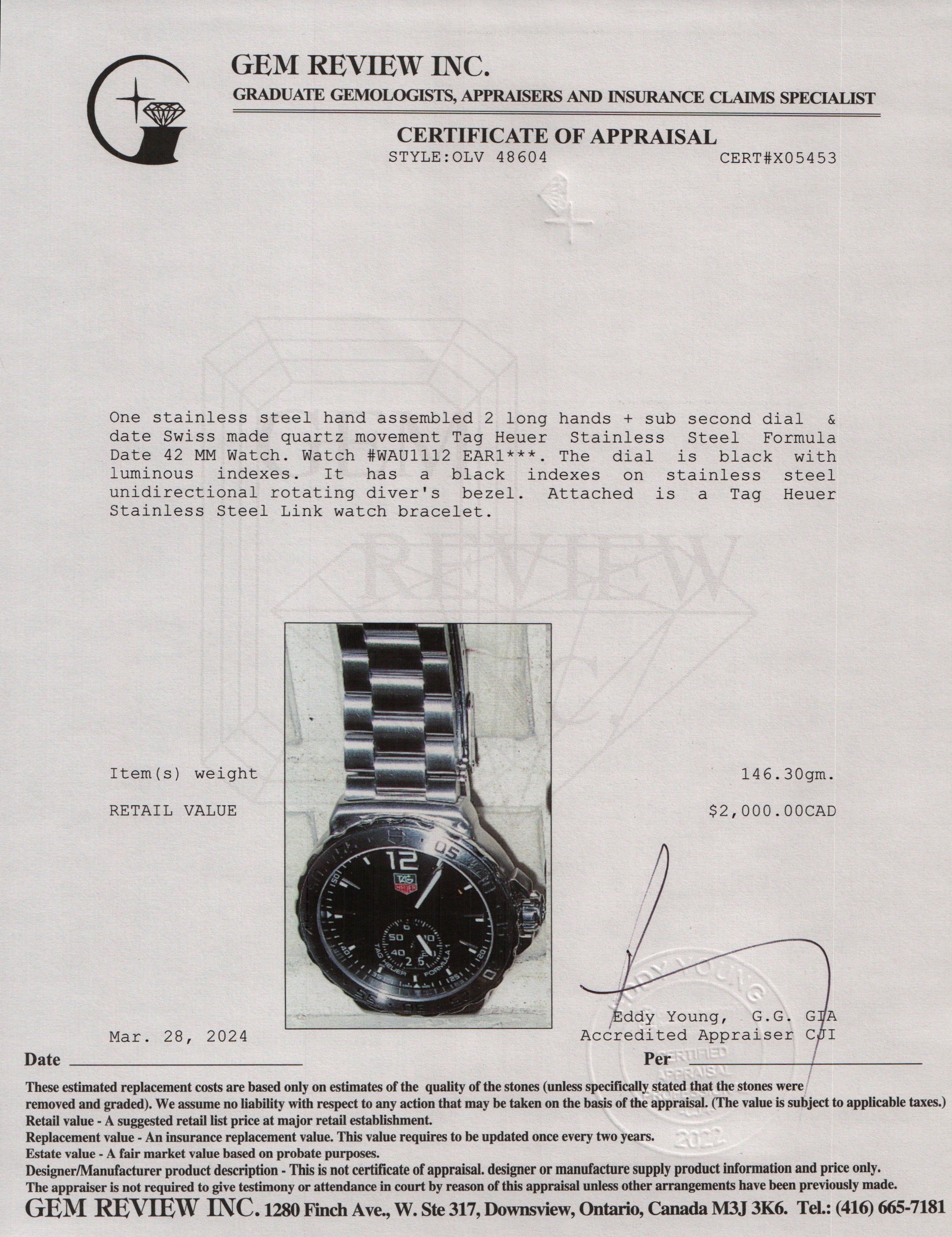Tag Heuer Stainless Steel Formula 1 Date 42 MM Watch w/ Case
