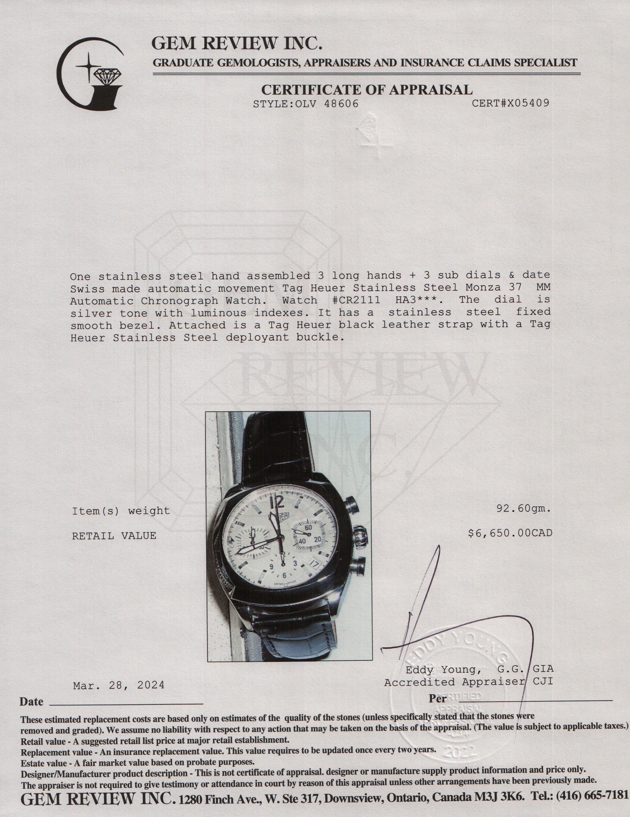 Tag Heuer Stainless Steel Monza 37 MM Automatic Chronograph Watch