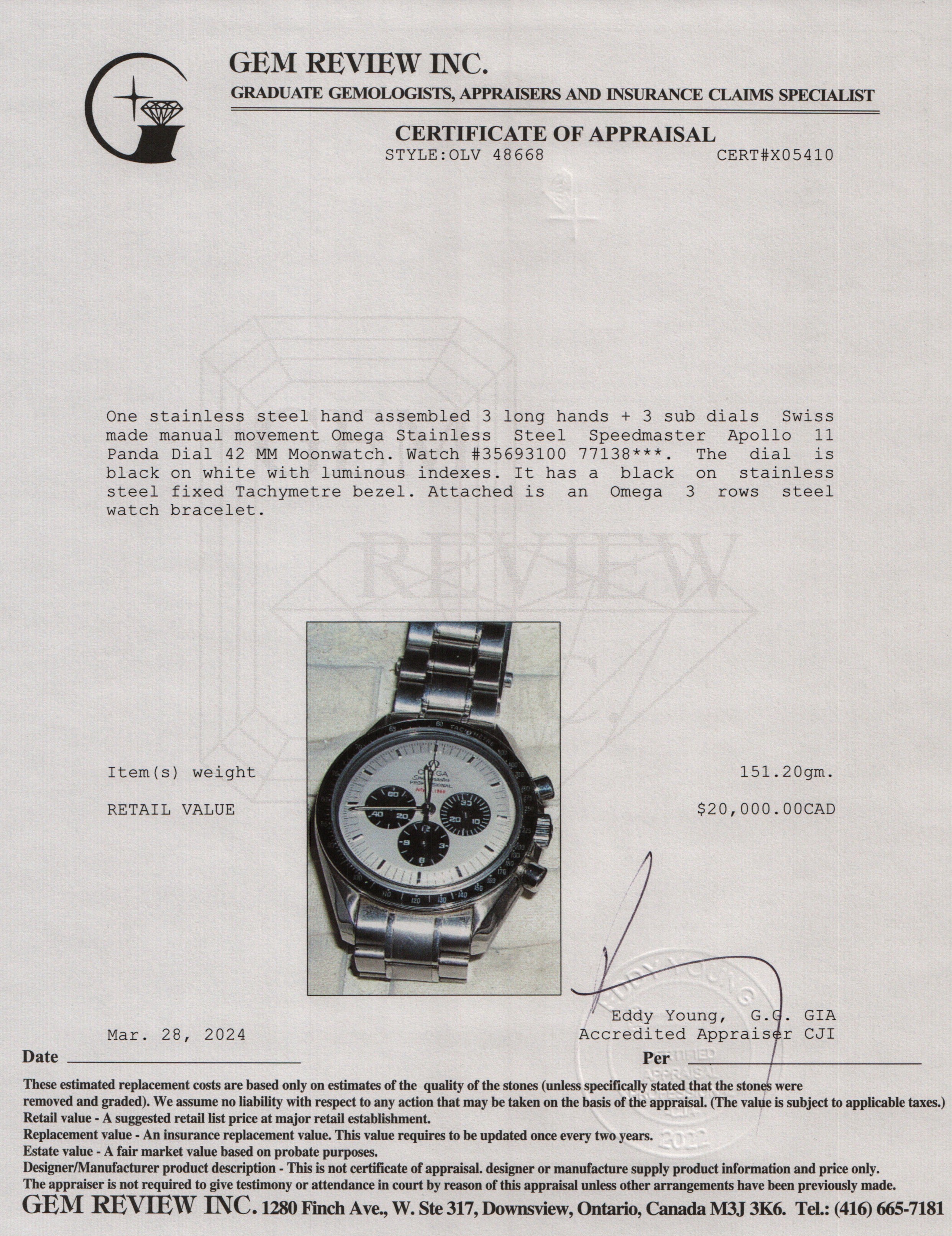 Omega Stainless Steel Speedmaster Apollo 11 Panda 42 MM Moonwatch w/ Box & Papers