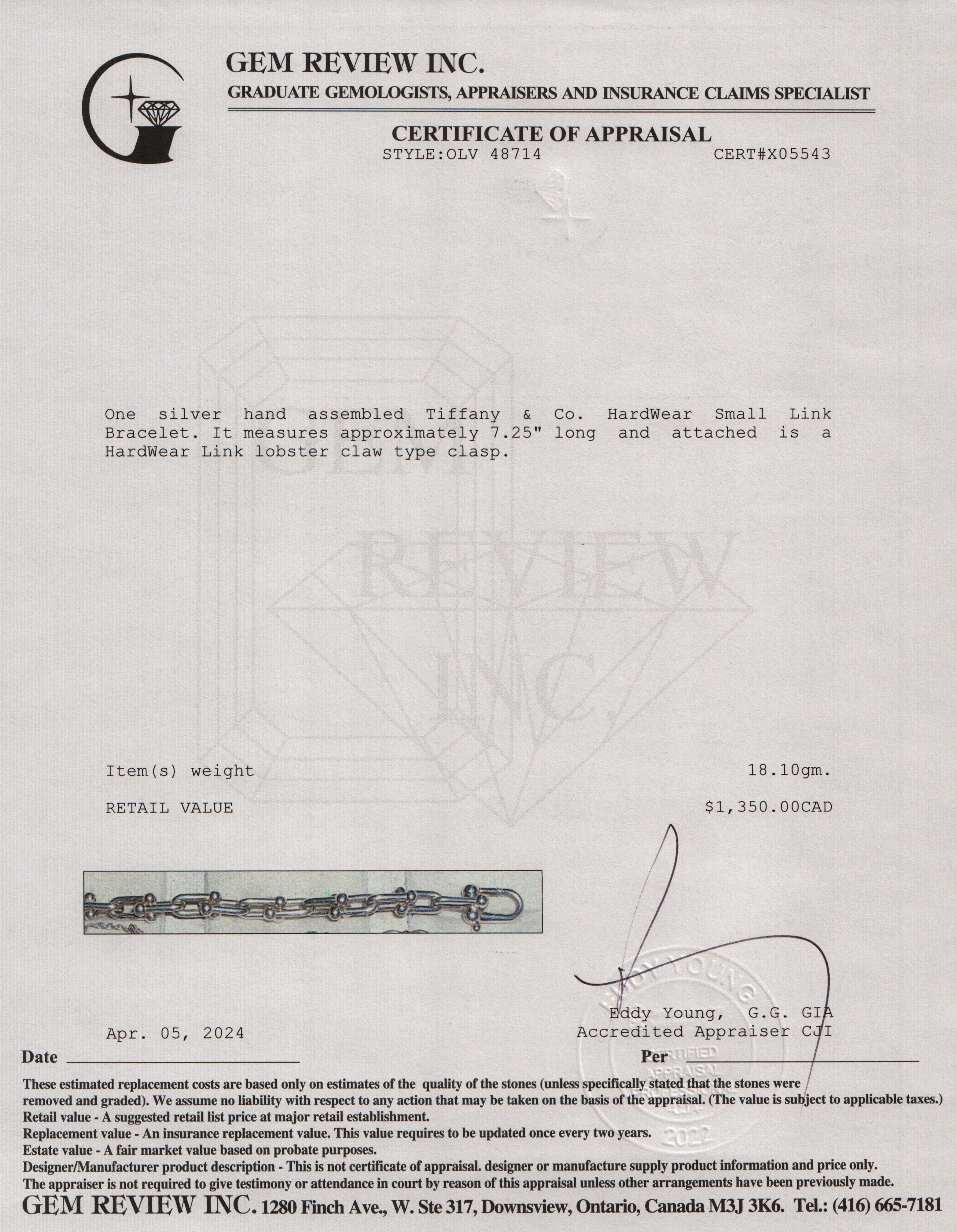 Tiffany & Co. Sterling Silver HardWear Small Link Bracelet w/ Box