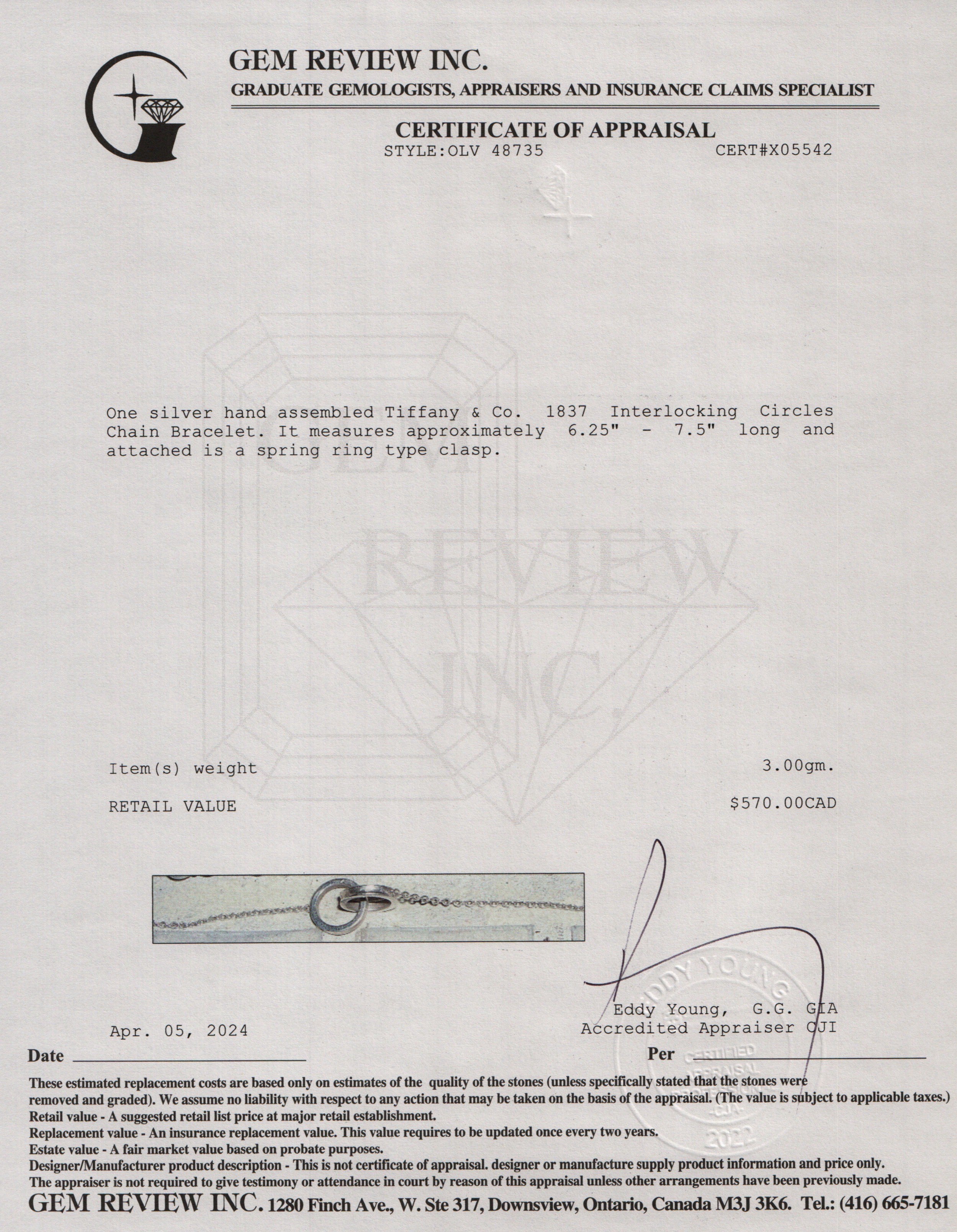 Tiffany & Co. Sterling Silver 1837 Interlocking Circles Chain Bracelet w/ Box