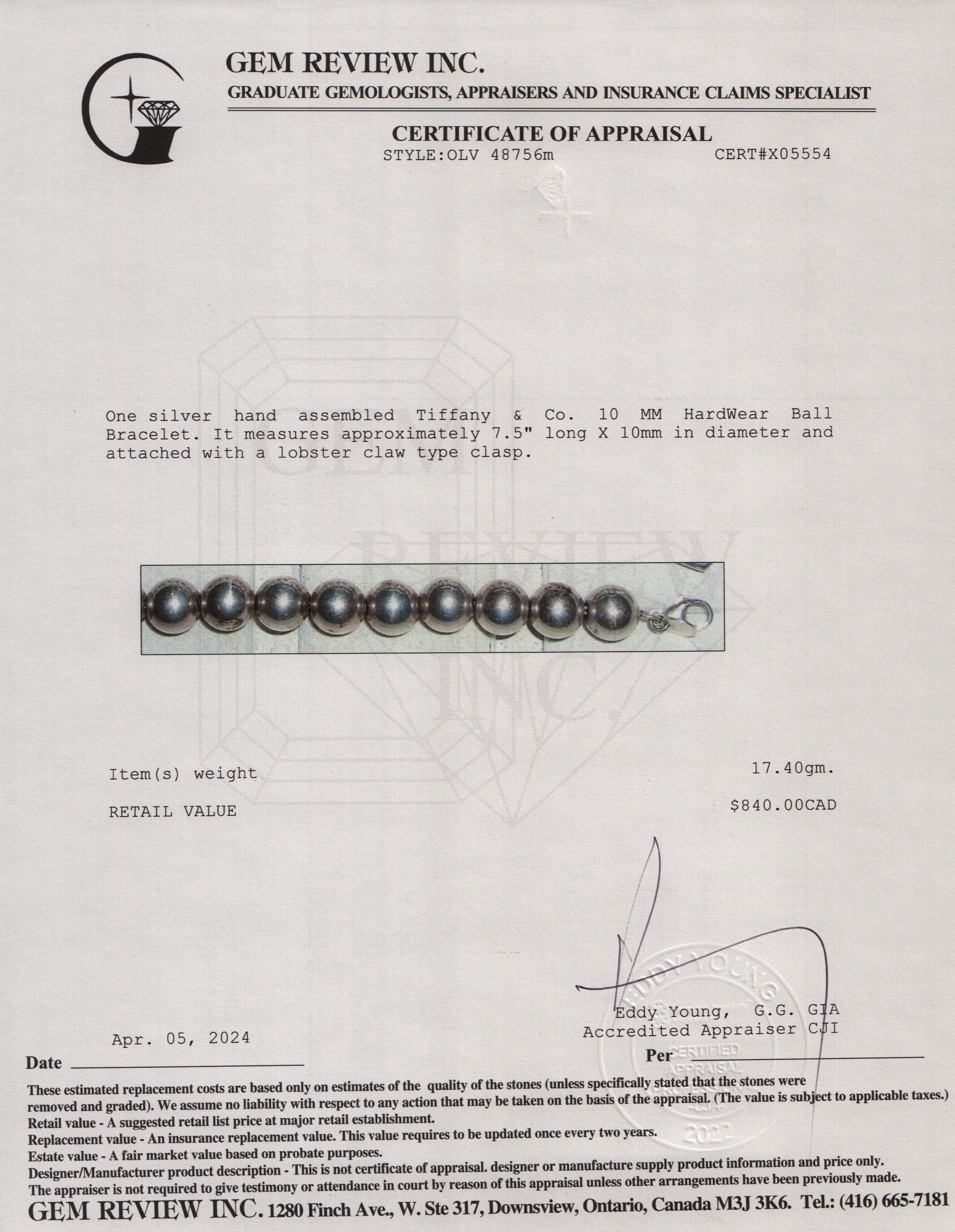 Tiffany & Co. Sterling Silver 10 MM HardWear Ball Bracelet