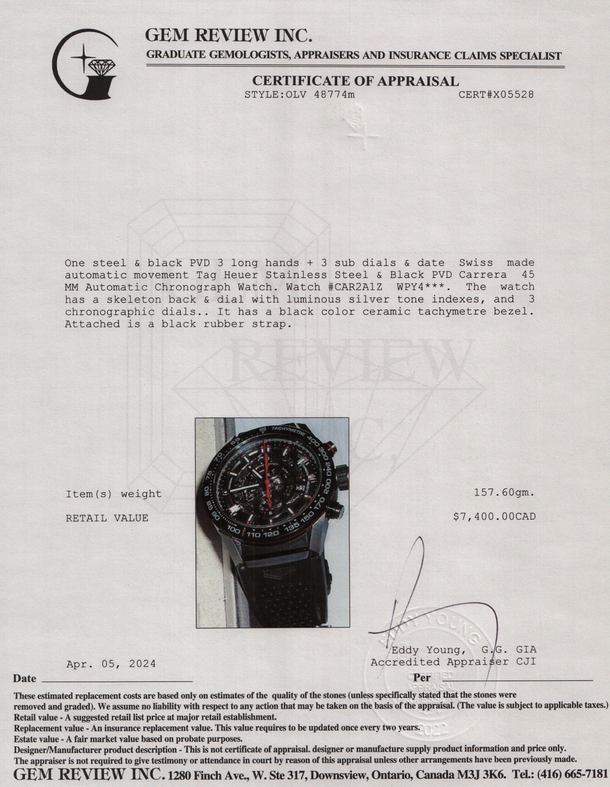 Tag Heuer Stainless Steel & Black PVD Carrera 45 MM Automatic Chronograph Watch
