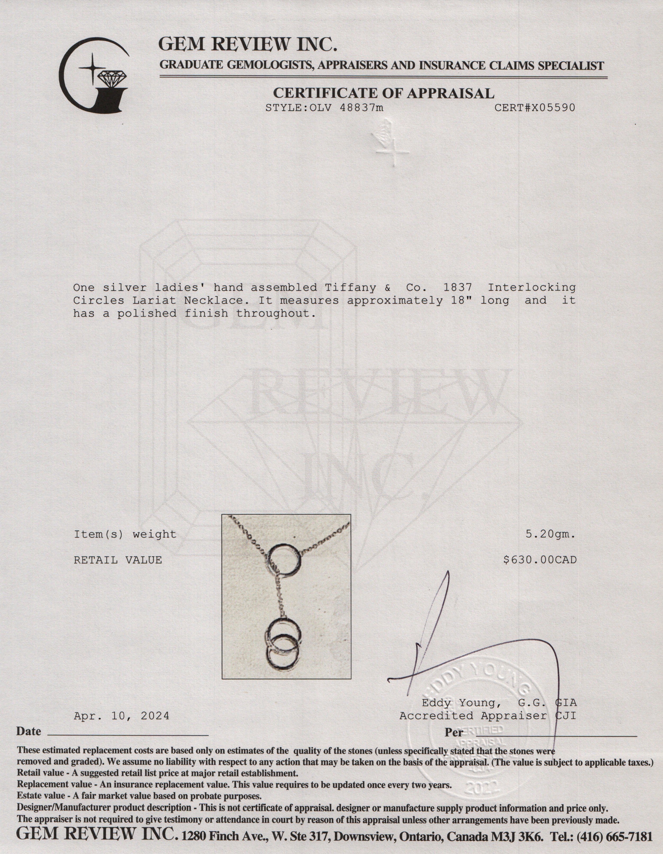 Tiffany & Co. 1837 Interlocking Circles Lariat Necklace