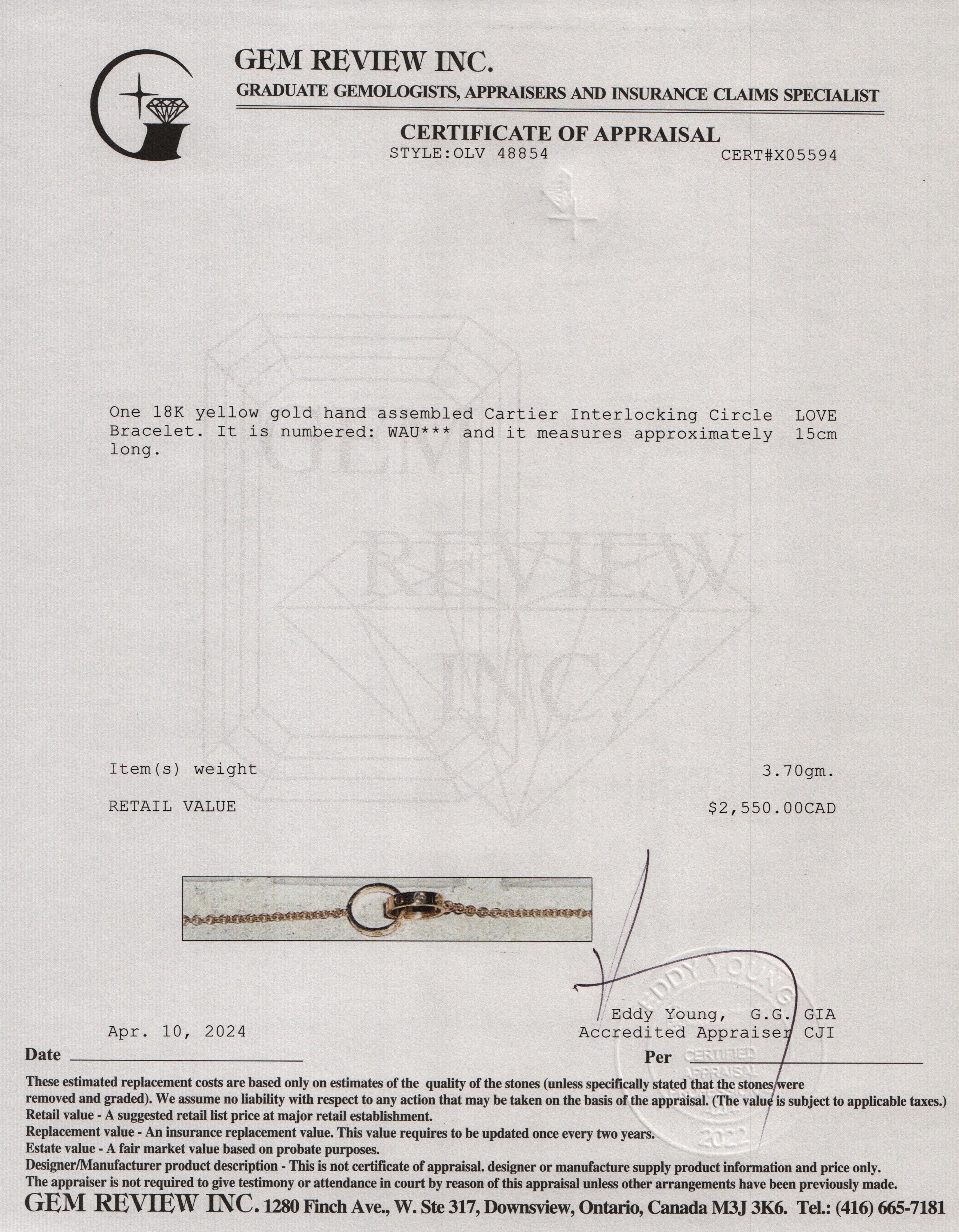 Cartier 18k Yellow Gold Interlocking Circle LOVE Bracelet