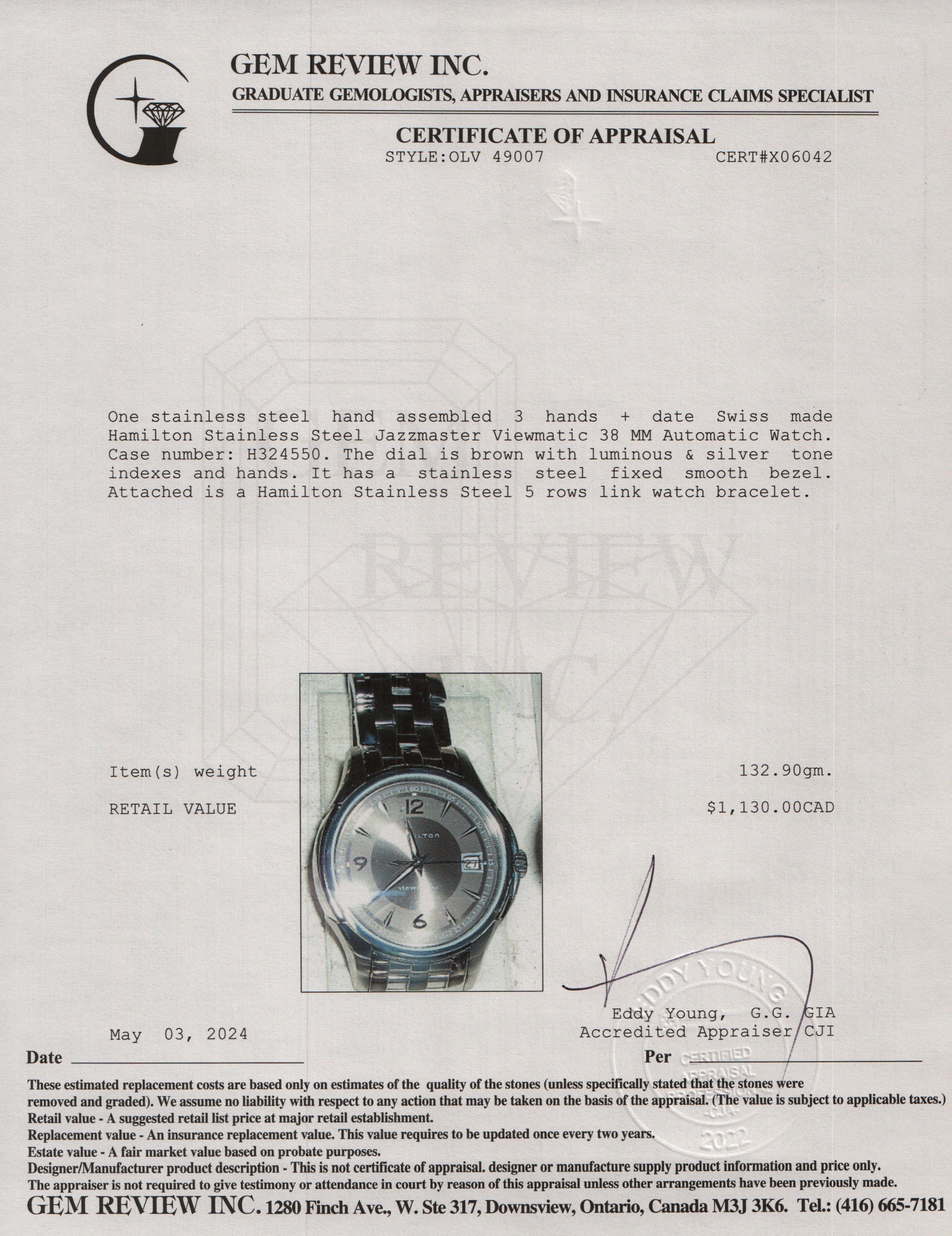 Hamilton Stainless Steel Jazzmaster Viewmatic 38 MM Automatic Watch