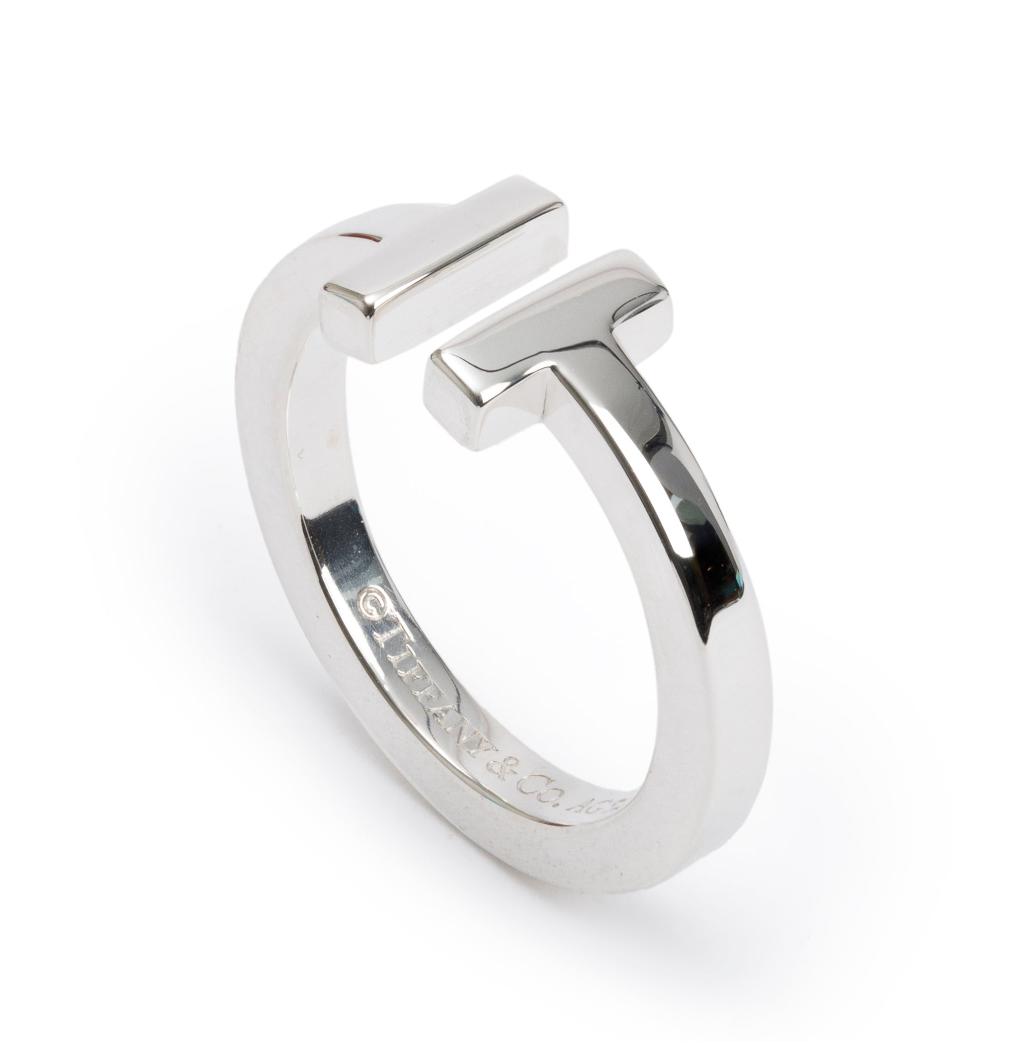 Tiffany & Co. Sterling Silver T Square Ring, Size 6 w/ Box