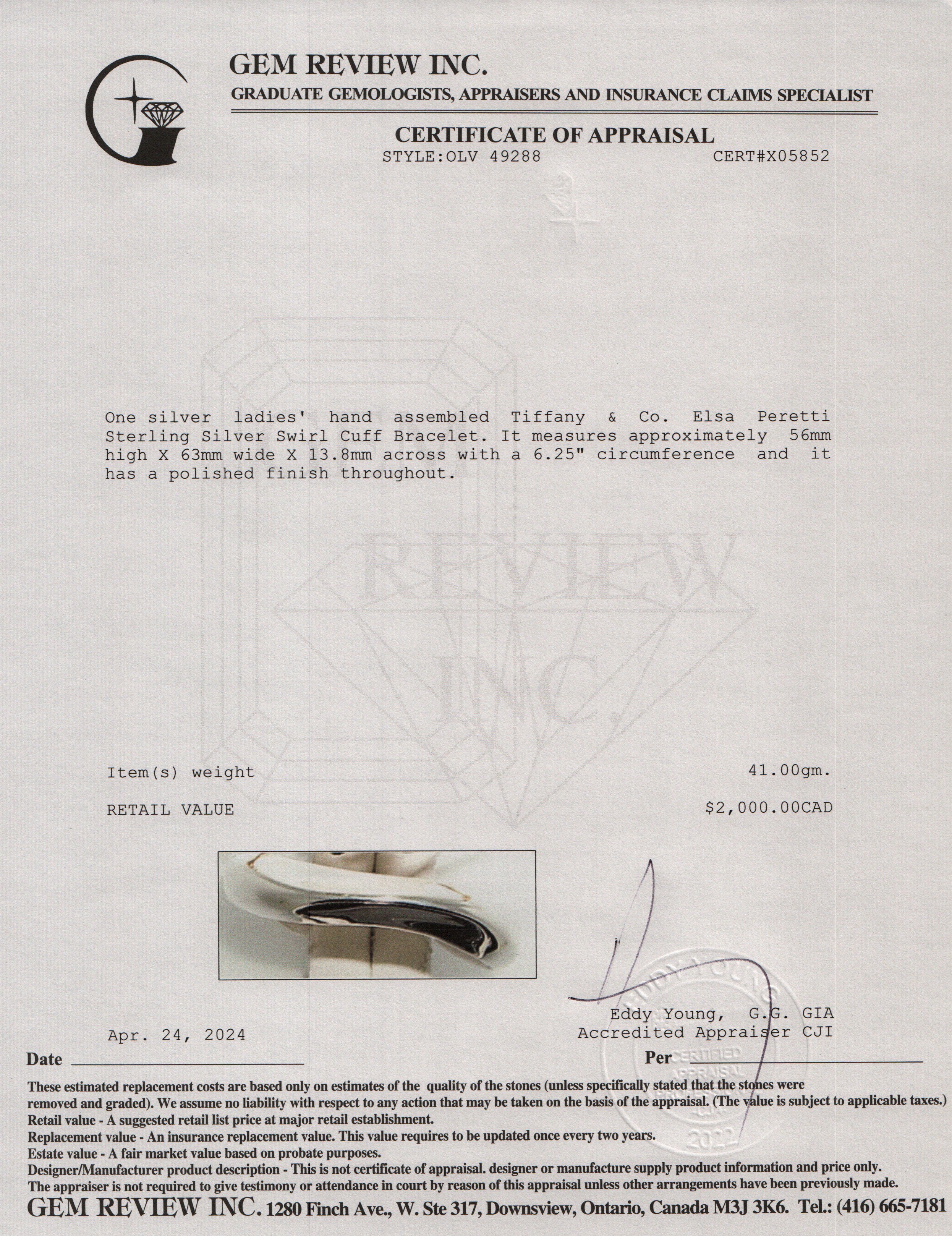 Tiffany & Co. Elsa Peretti Sterling Silver Swirl Cuff Bracelet