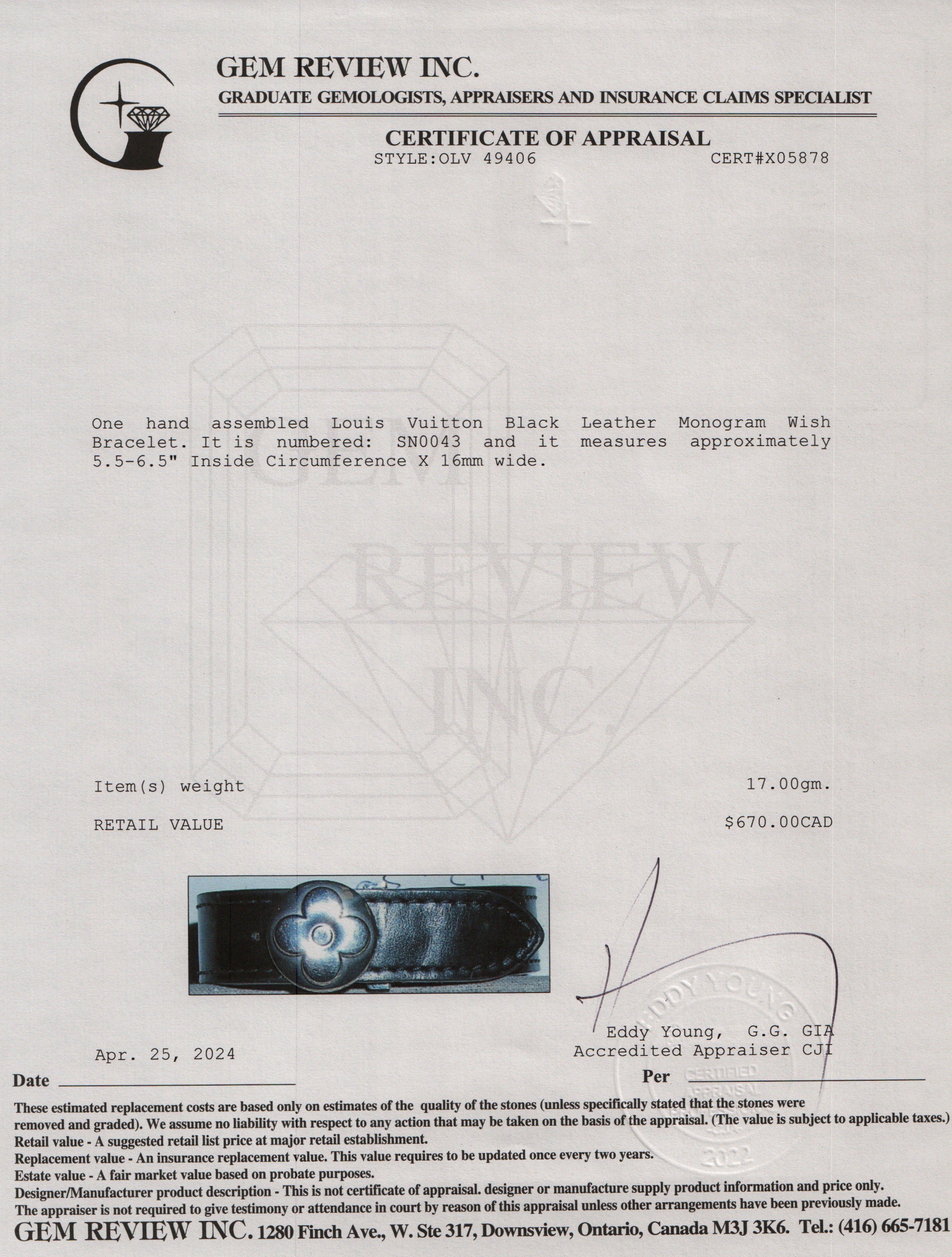 Louis Vuitton Black Leather Monogram Wish Bracelet