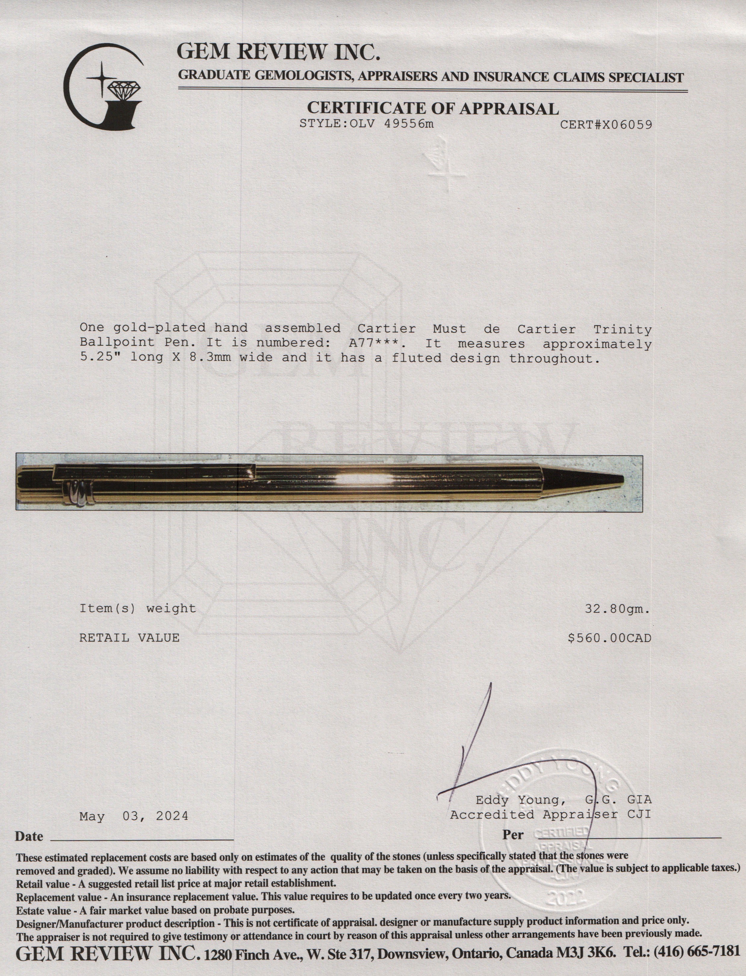 Cartier Gold Plated Must de Cartier Trinity Ballpoint Pen