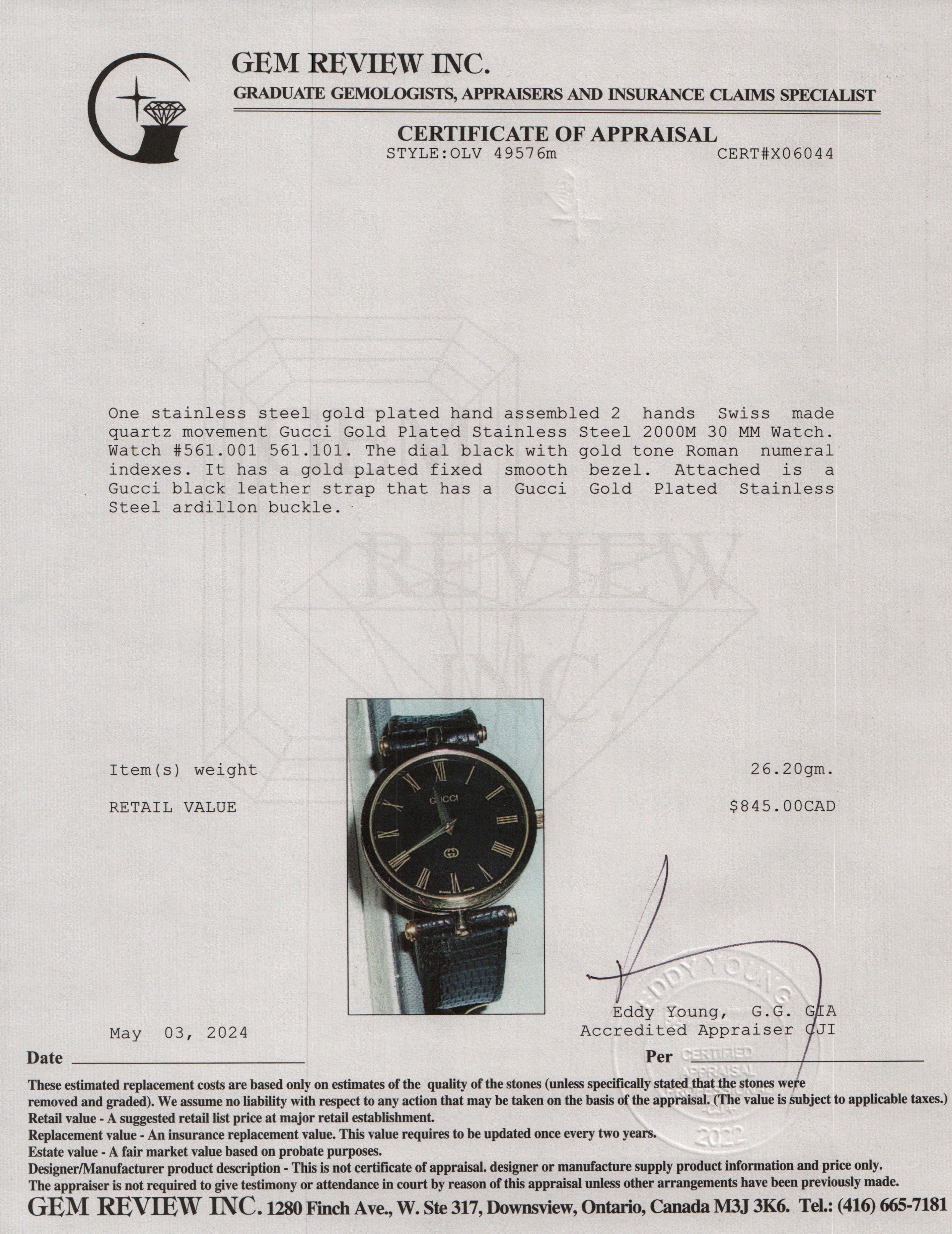 Gucci Gold Plated Stainless Steel 2000M 30 MM Watch w/ Box