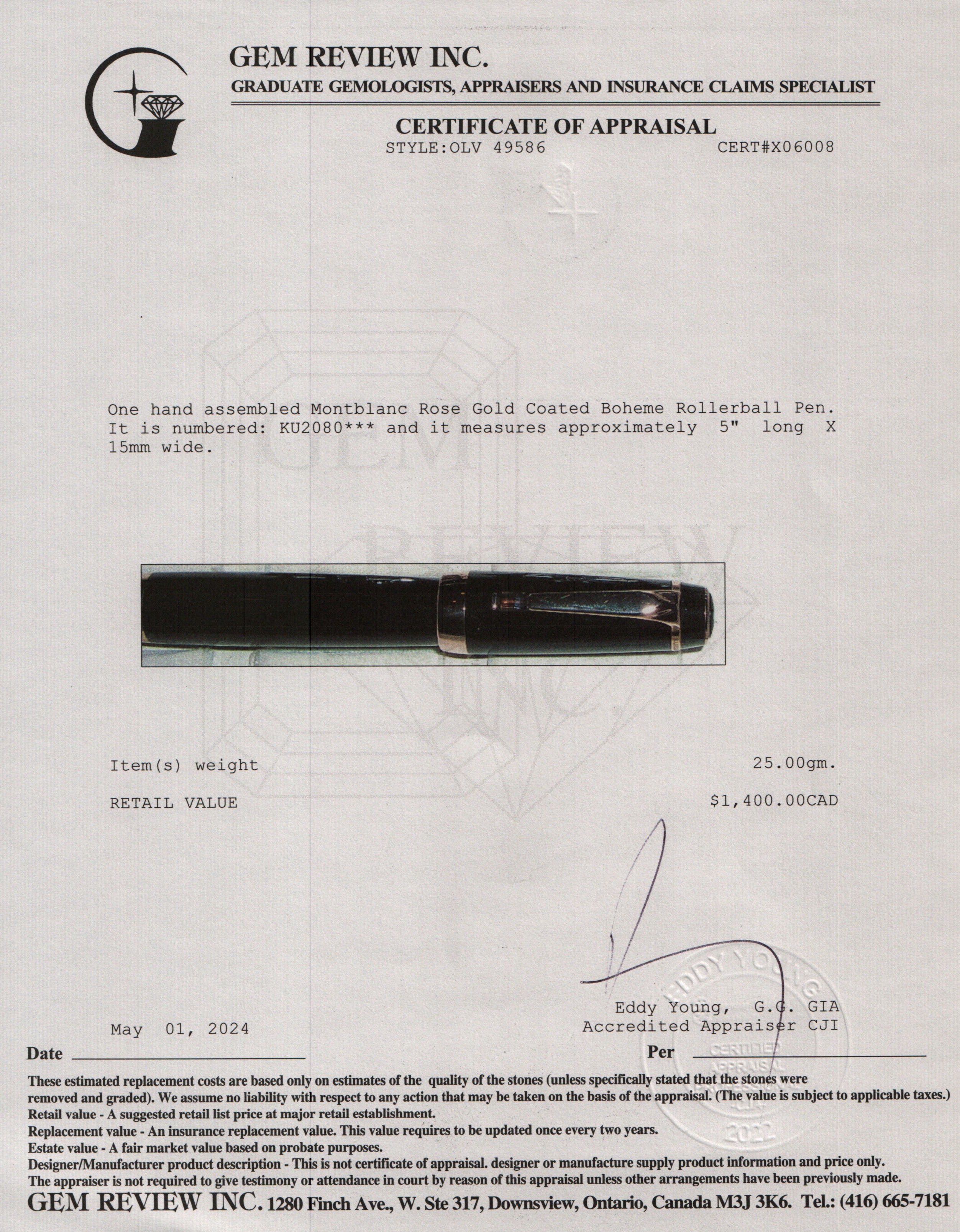 Montblanc Rose Gold Coated Boheme Rollerball Pen w/ Box