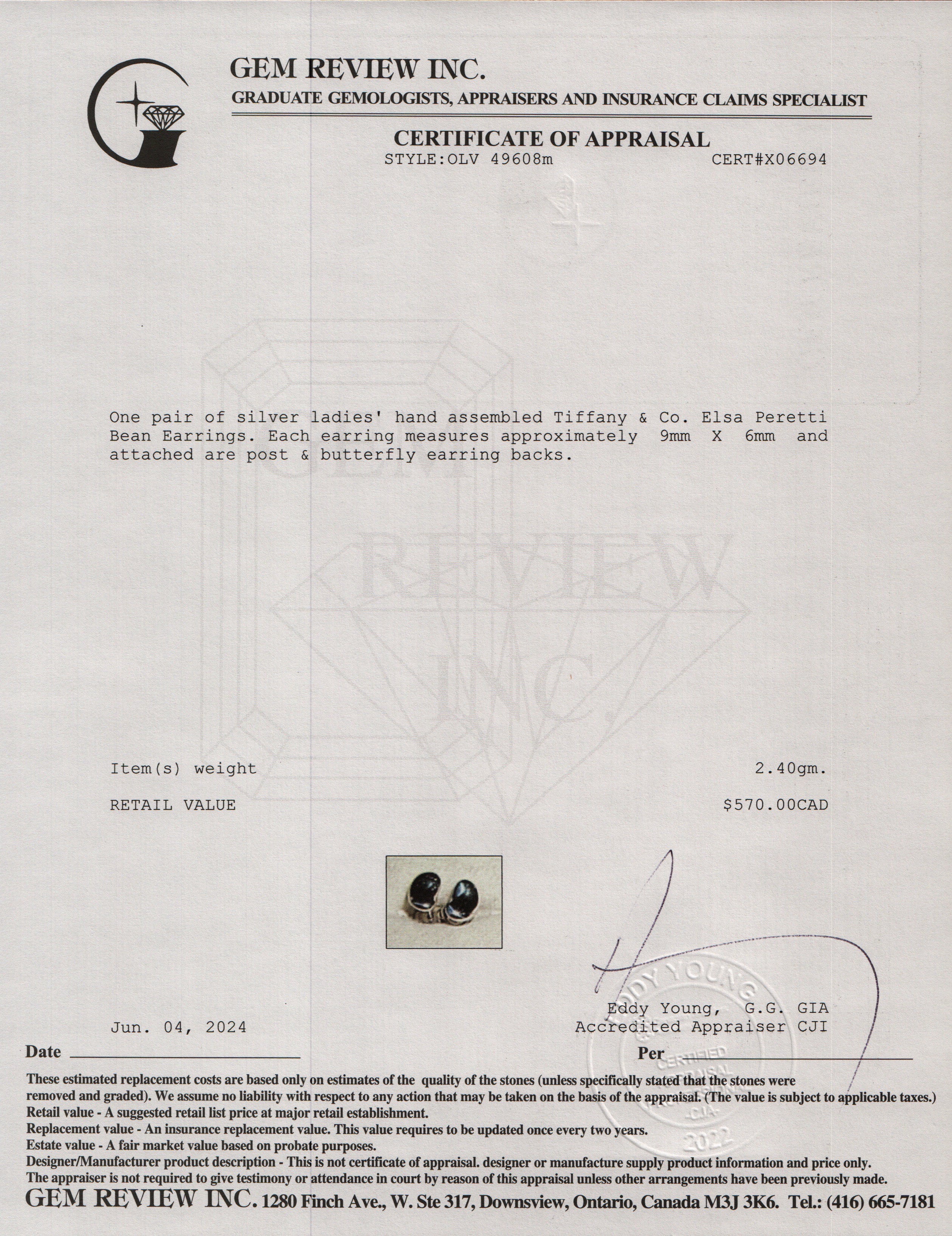 Tiffany & Co. Elsa Peretti Sterling Silver Bean Earrings, 9 MM