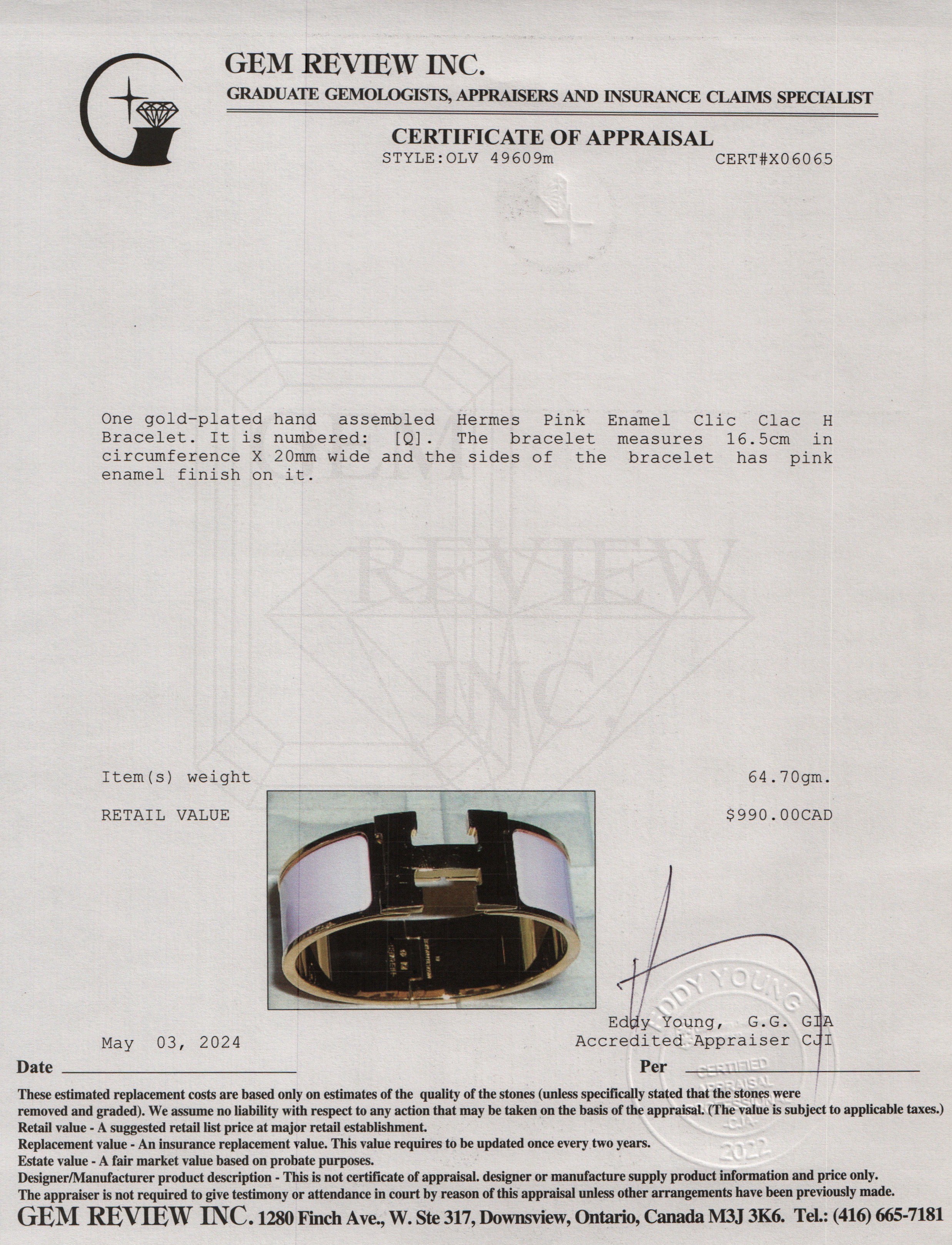 Hermes Gold-Plated Pink Enamel Clic Clac H Bracelet