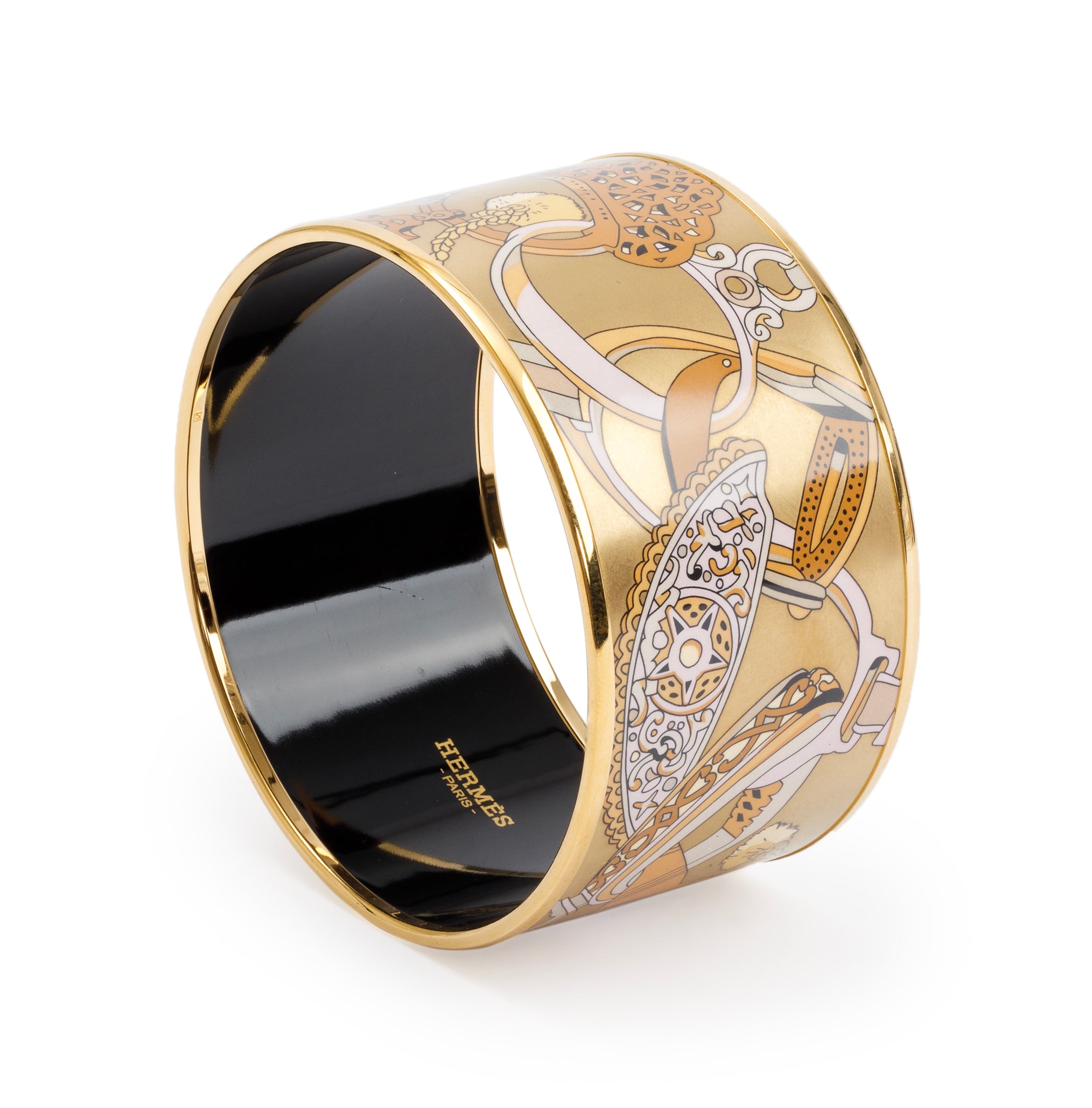 Hermes Gold-Plated 'Councours d'Etrier' Enamel Extra Wide Bangle Bracelet