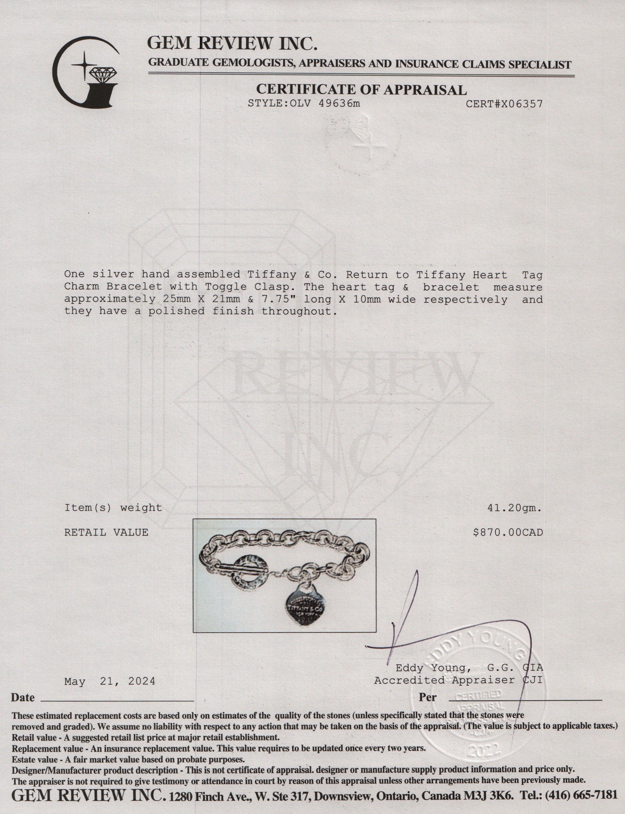 Tiffany & Co. Sterling Silver Return to Tiffany Heart Tag Charm Bracelet with Toggle Clasp