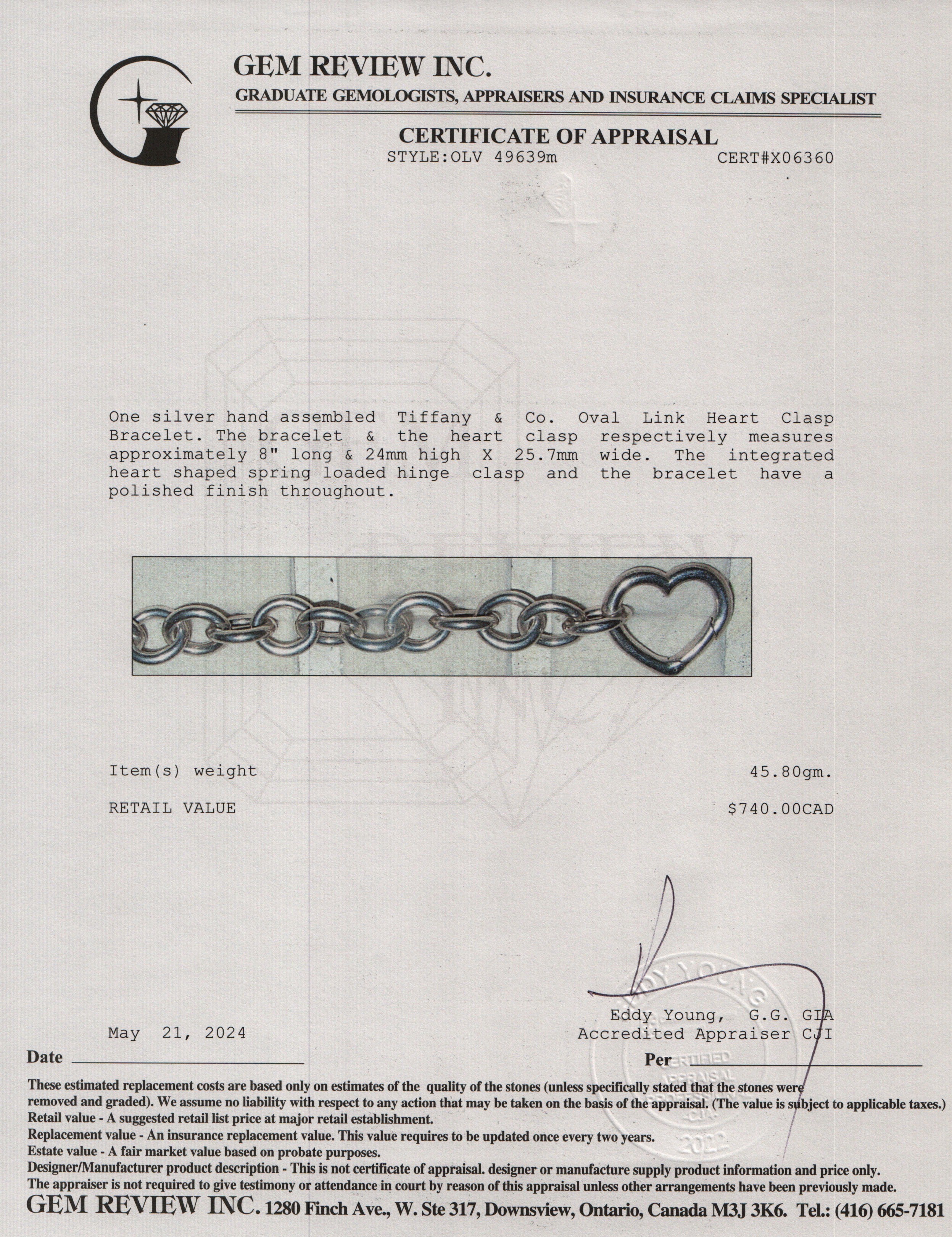 Tiffany & Co. Sterling Silver Oval Link Heart Clasp Bracelet