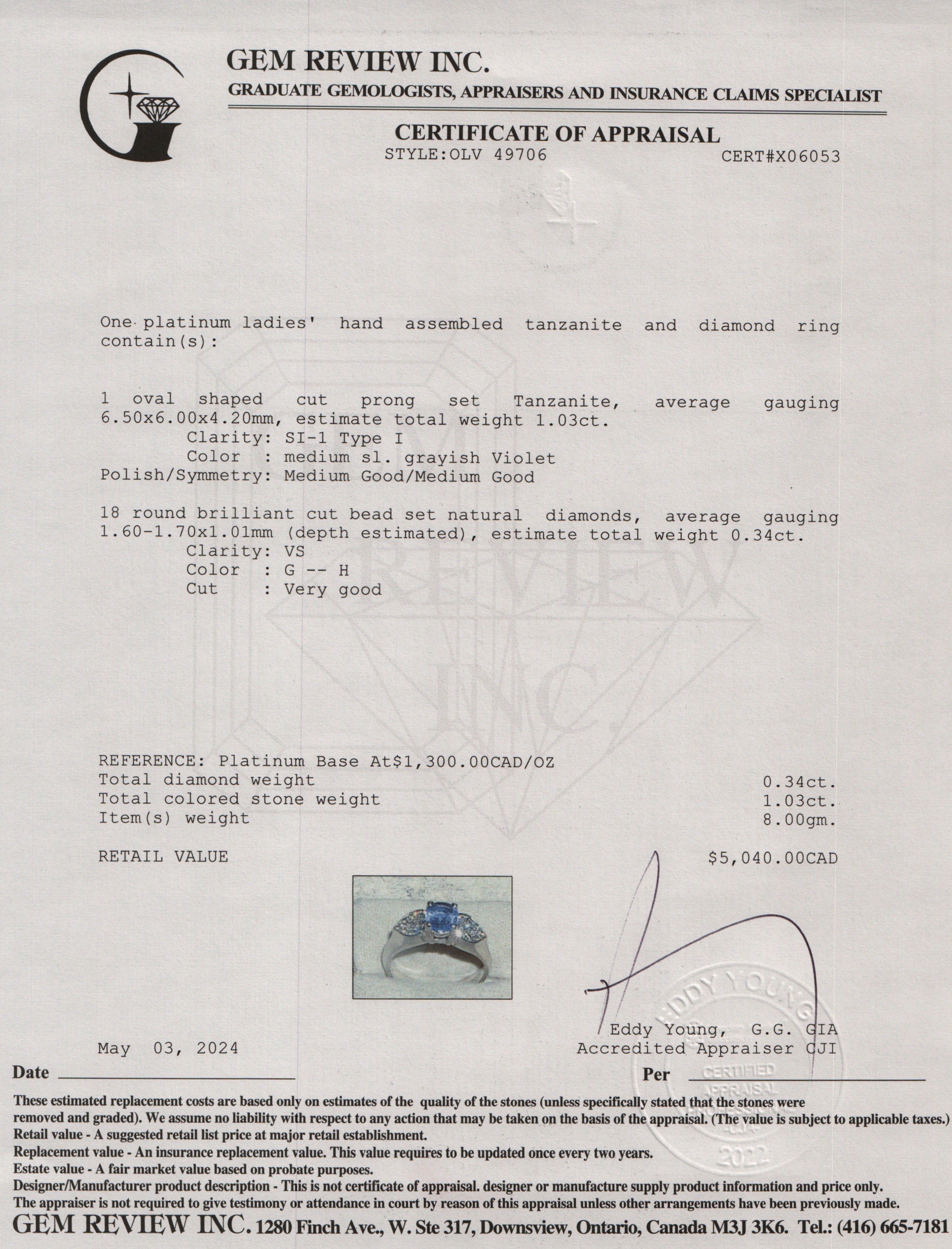 Platinum Tanzanite & Diamond Cocktail Ring, Size 6.5