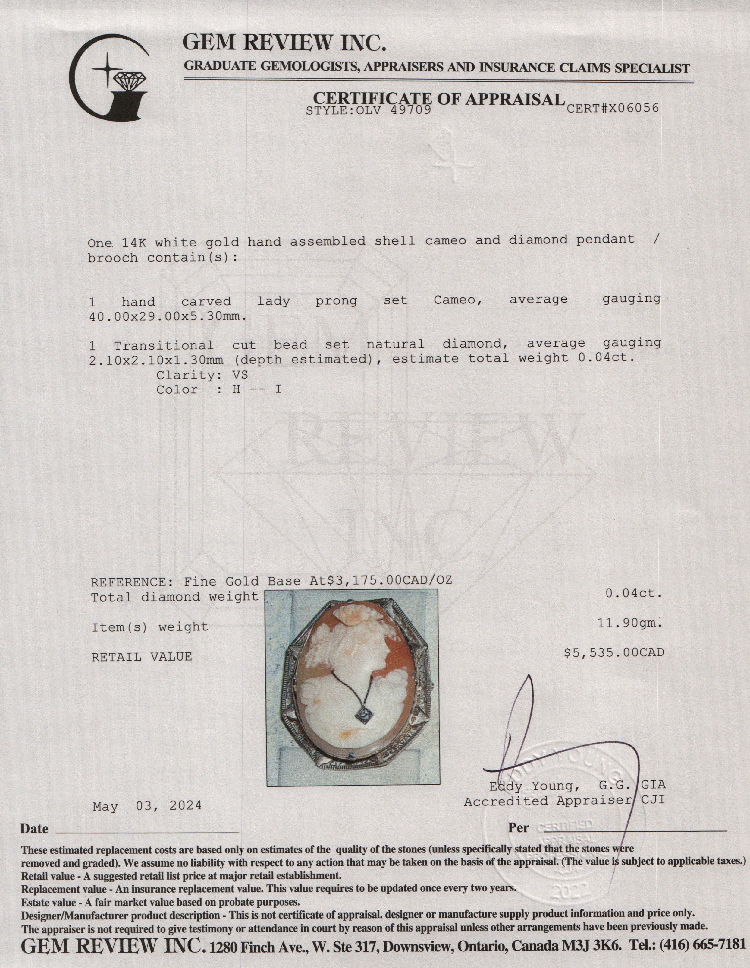 Antique 14k White Gold & Diamond Cameo Brooch/Pendant