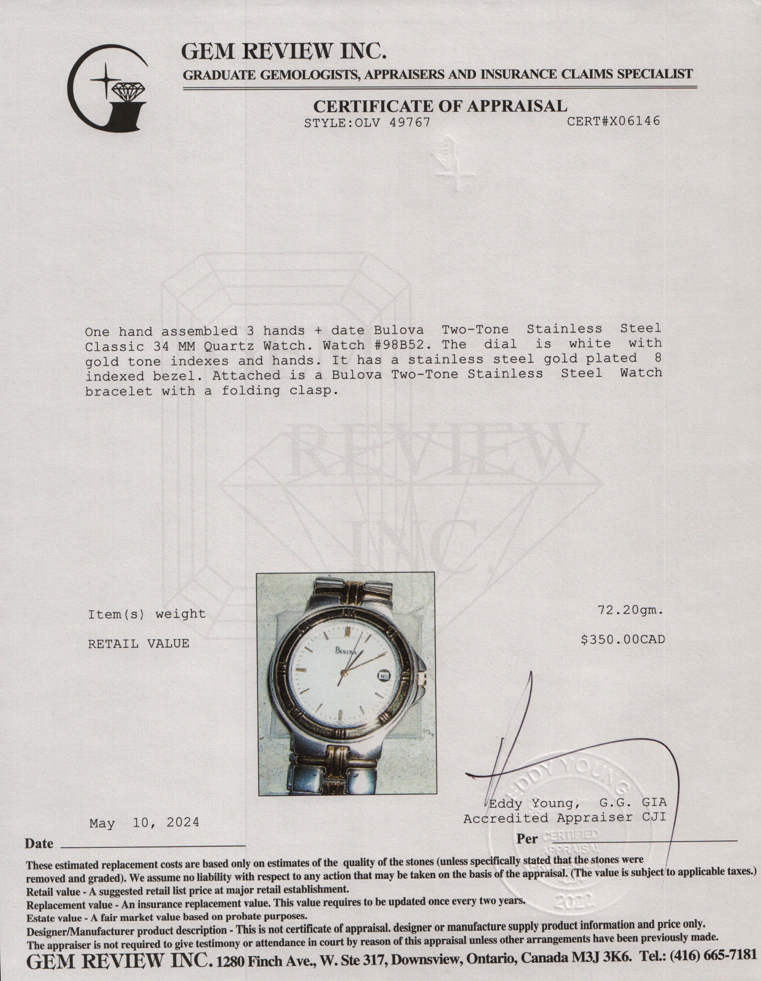 Bulova Two-Tone Stainless Steel Classic 34 MM Quartz Watch 98B52