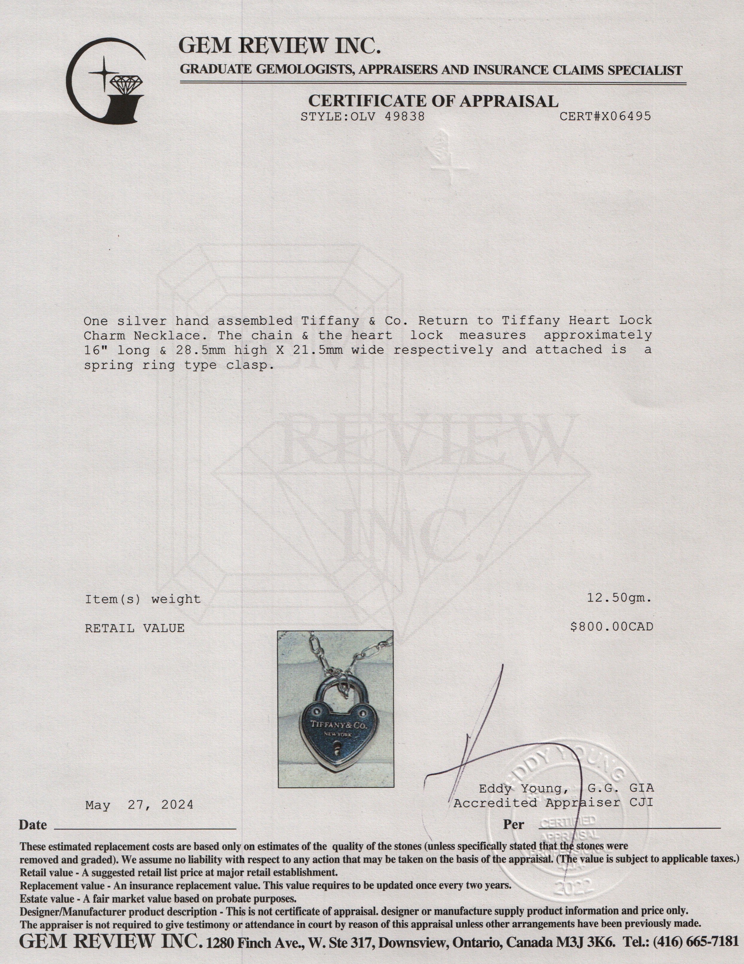 Tiffany & Co. Sterling Silver Return to Tiffany Heart Lock Charm Necklace