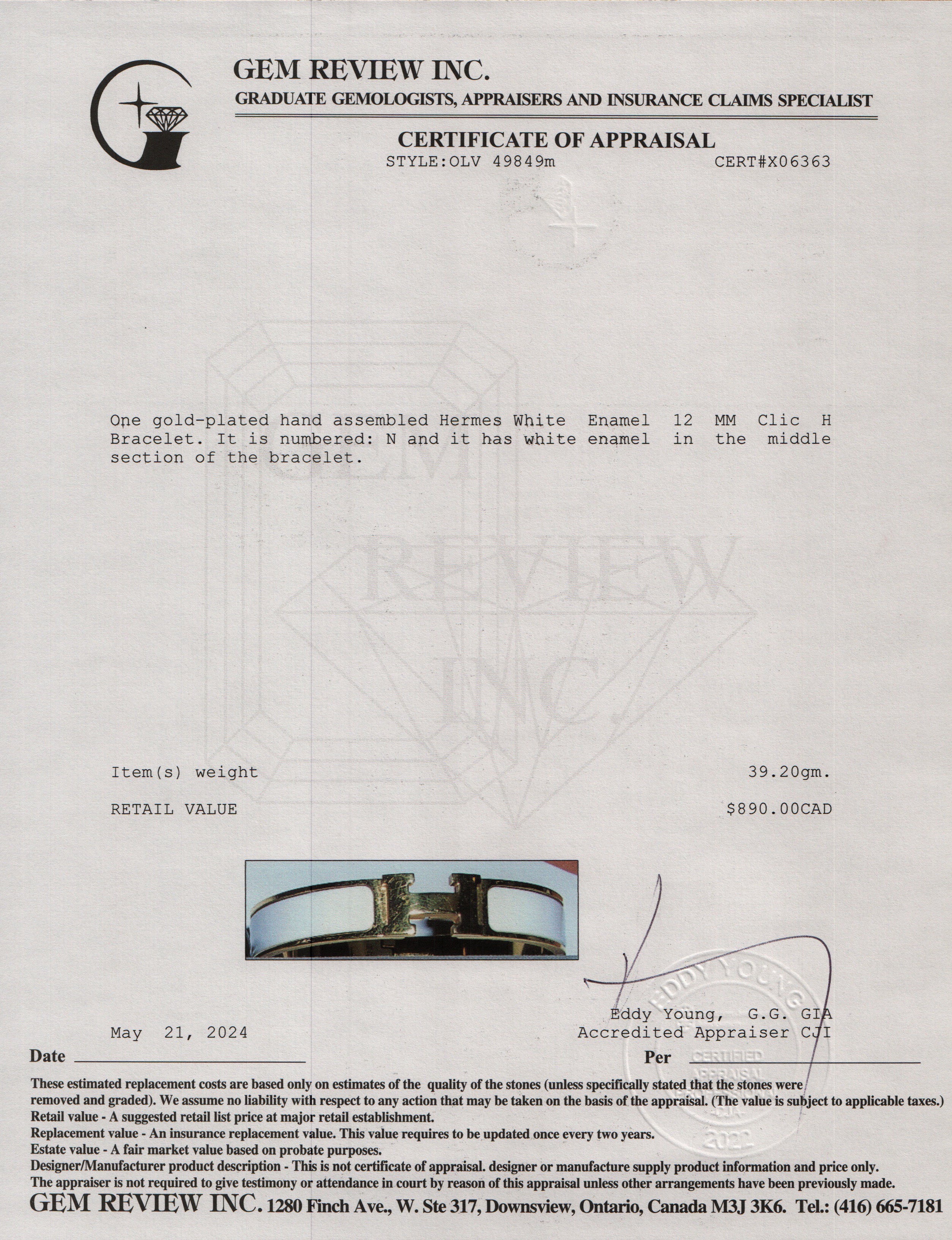 Hermes Gold-Plated White Enamel 12 MM Clic H Bracelet