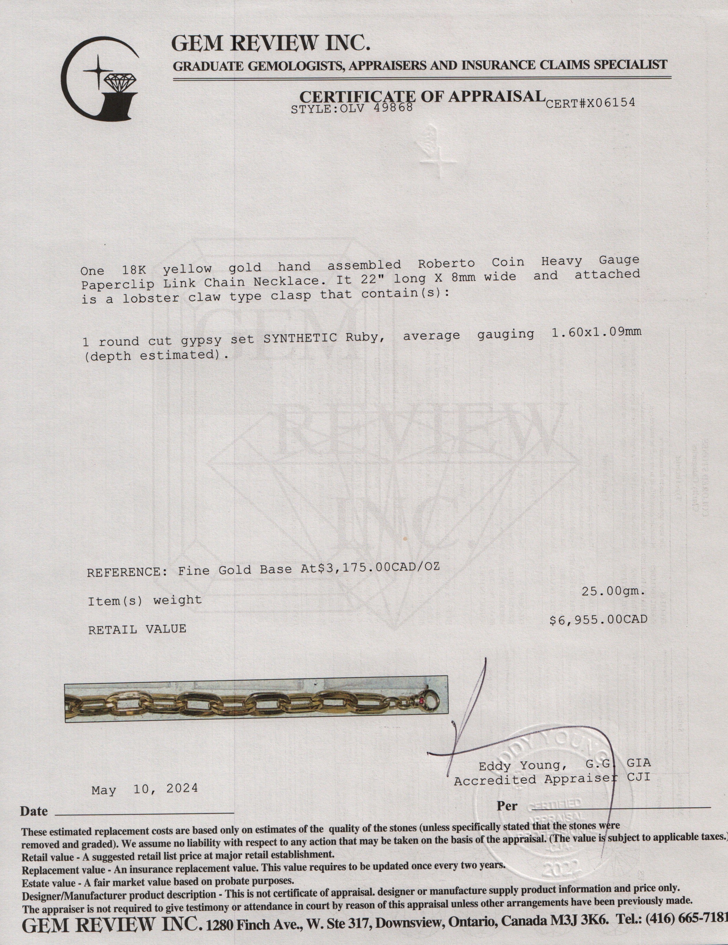 Roberto Coin 18k Yellow Gold Heavy Gauge Paperclip Link Chain Necklace