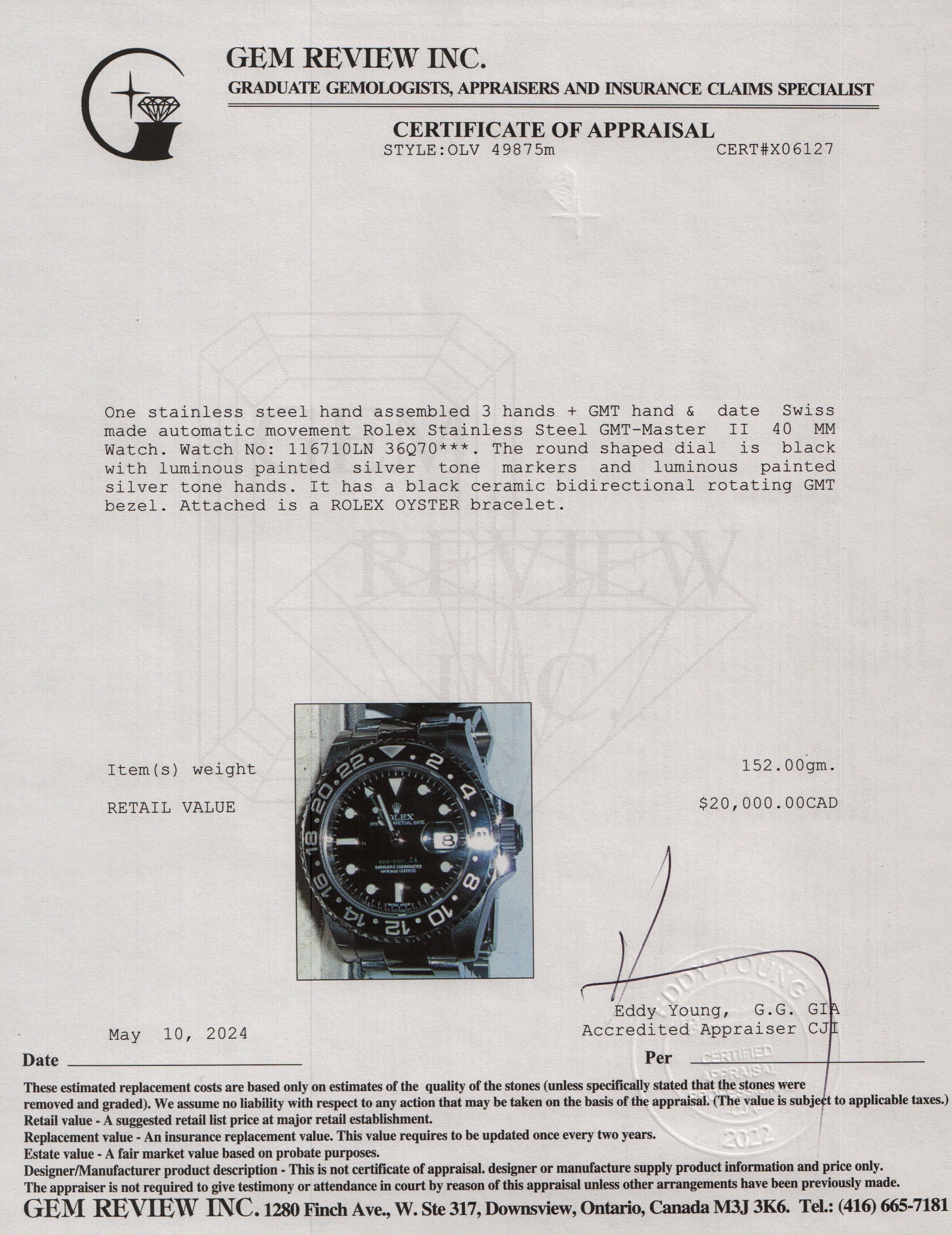 Rolex Stainless Steel GMT-Master II 40 MM Watch 116710LN w/ Box & Papers