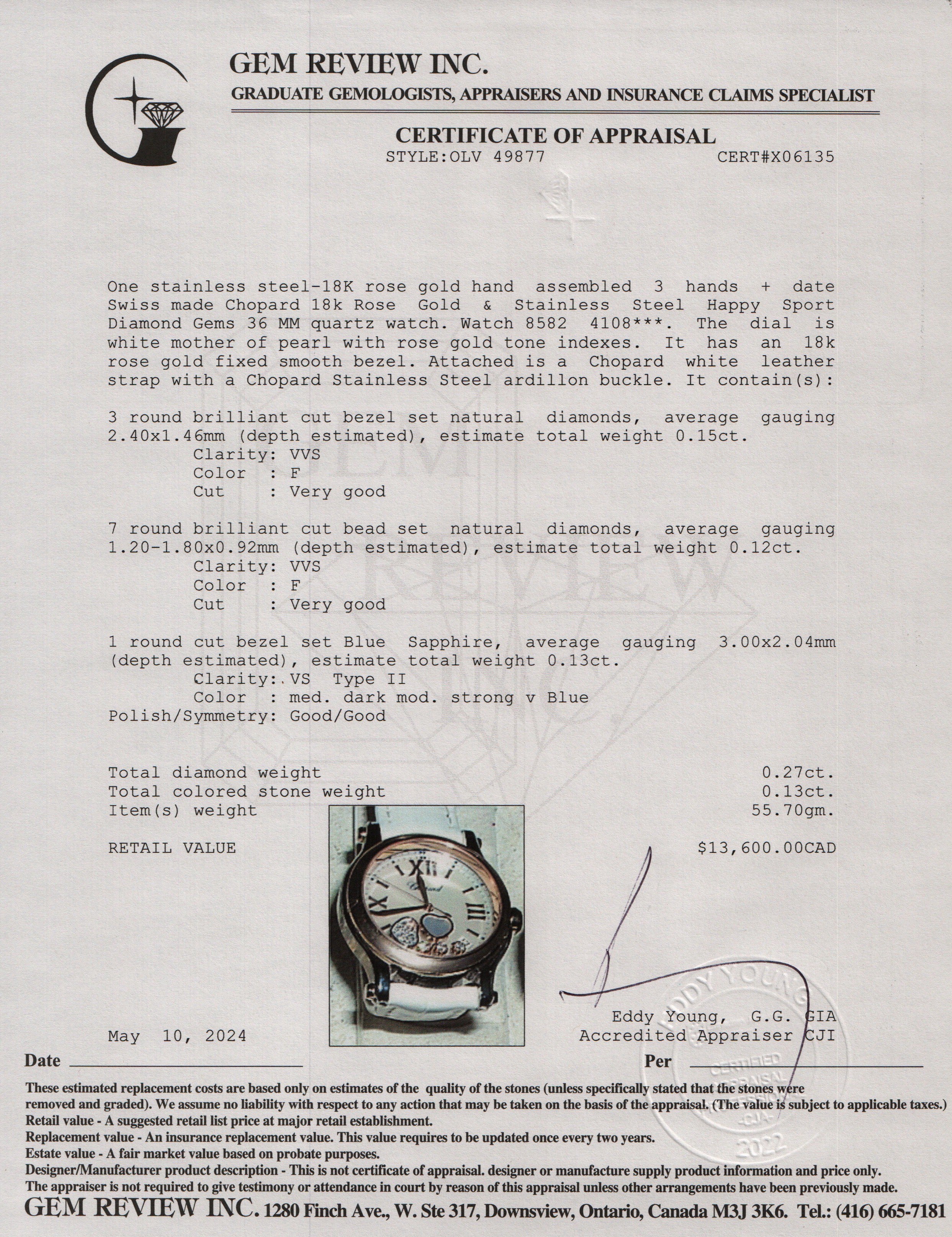 Chopard 18k Rose Gold & Stainless Steel Happy Sport Diamond Gems 36 MM Watch