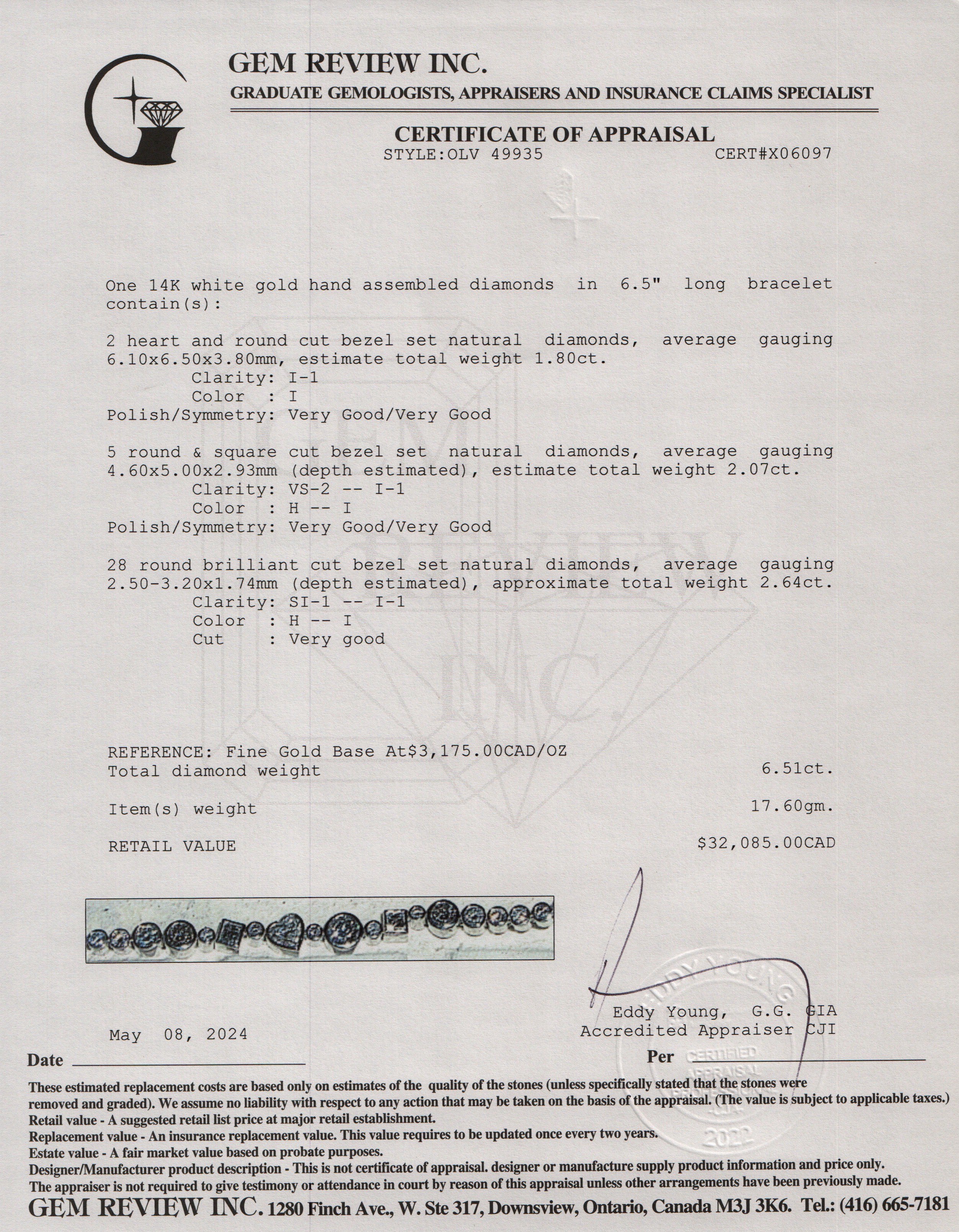 14k White Gold 6.51 tcw. Multi Shaped Diamond Tennis Bracelet