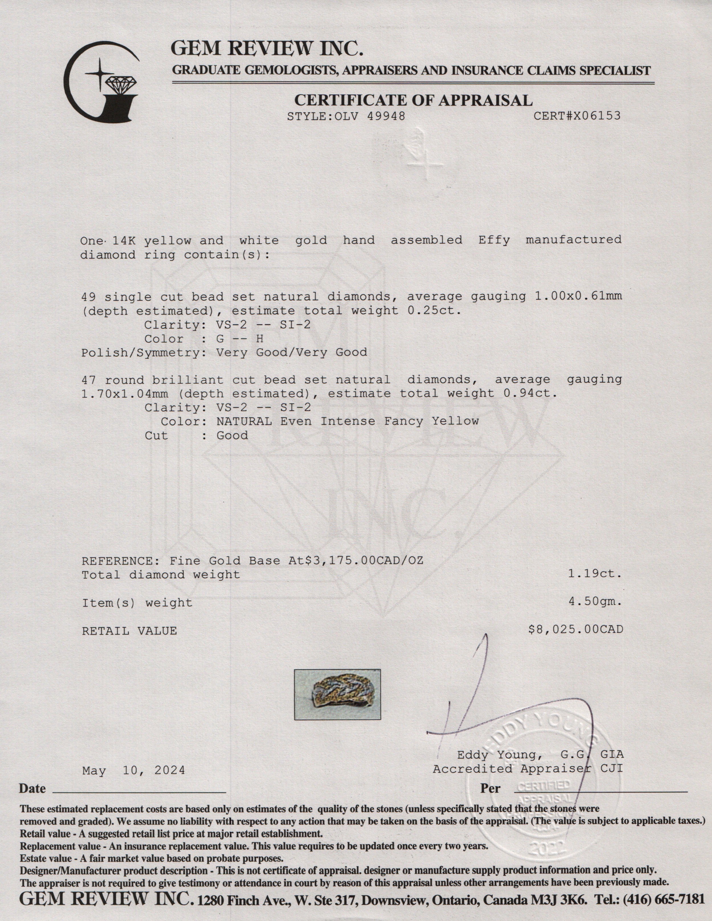 Effy 14k Yellow and White Gold Diamond Ring, Size 7