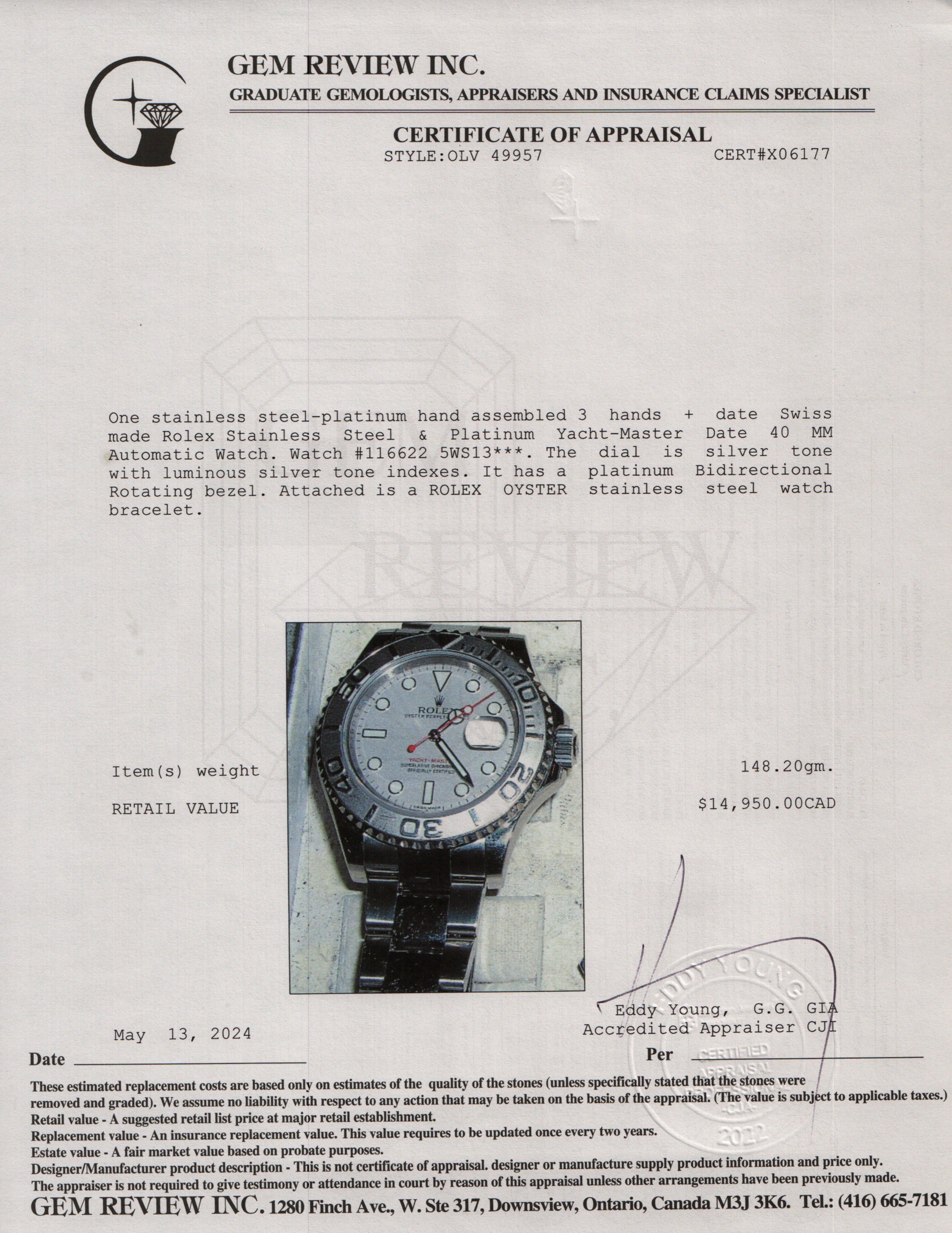 Rolex Stainless Steel & Platinum Yacht-Master Date 40 MM Automatic Watch 116622