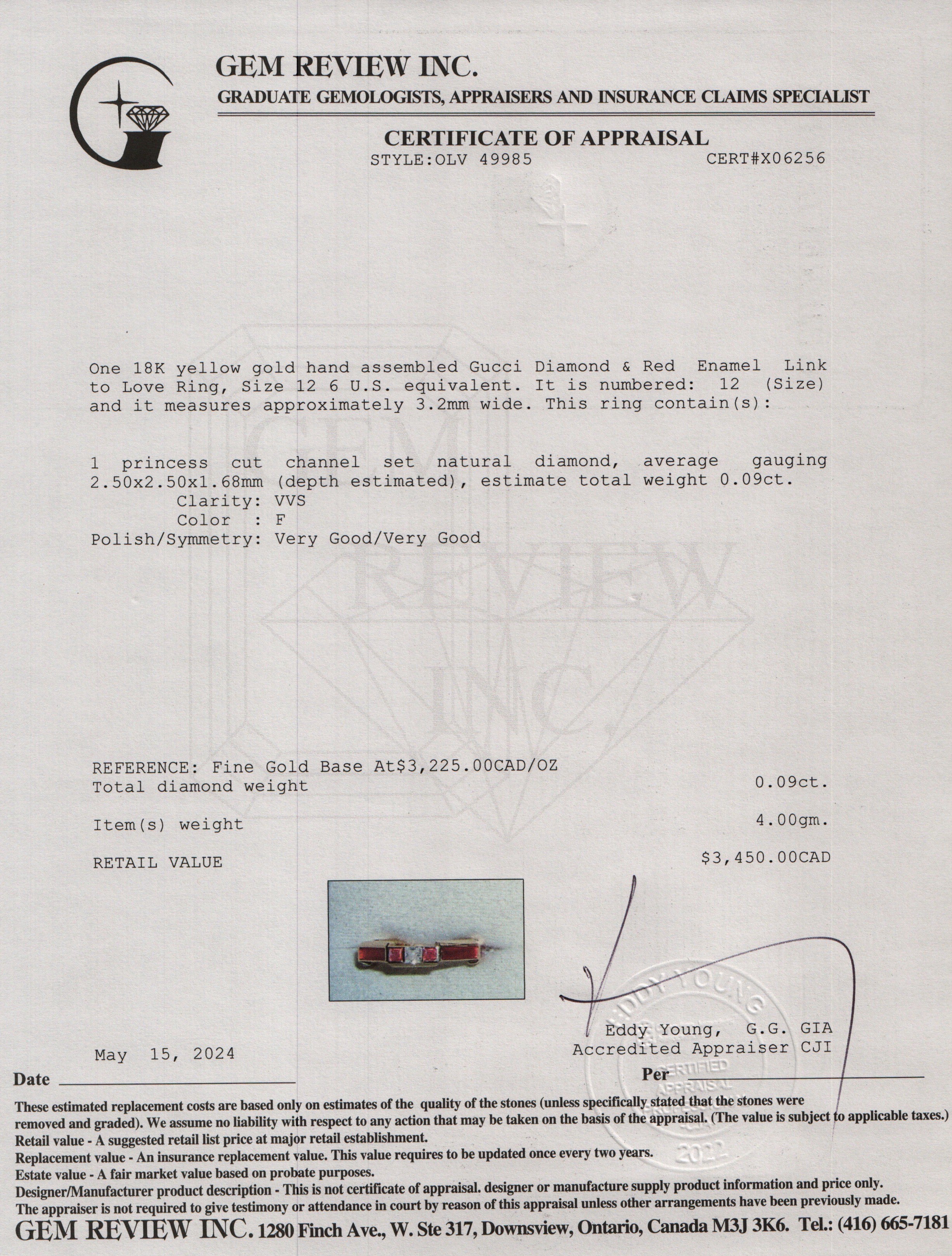 Gucci 18k Yellow Gold Diamond & Red Enamel Link to Love Ring, Size 12 6