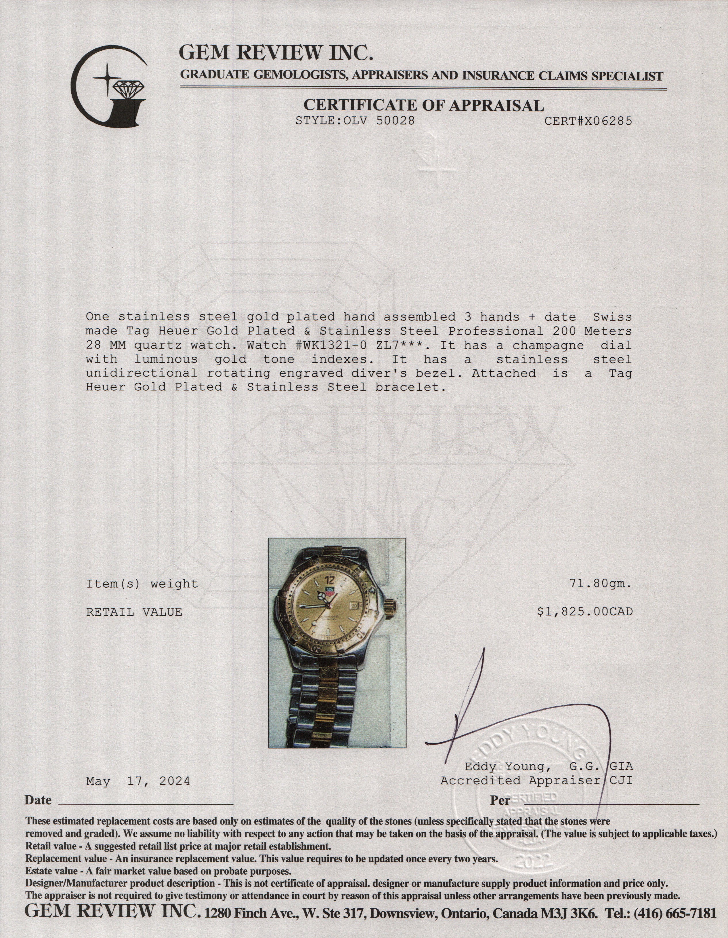 Tag Heuer Gold Plated & Stainless Steel Professional 200 Meters 28 MM Watch WK1321-0