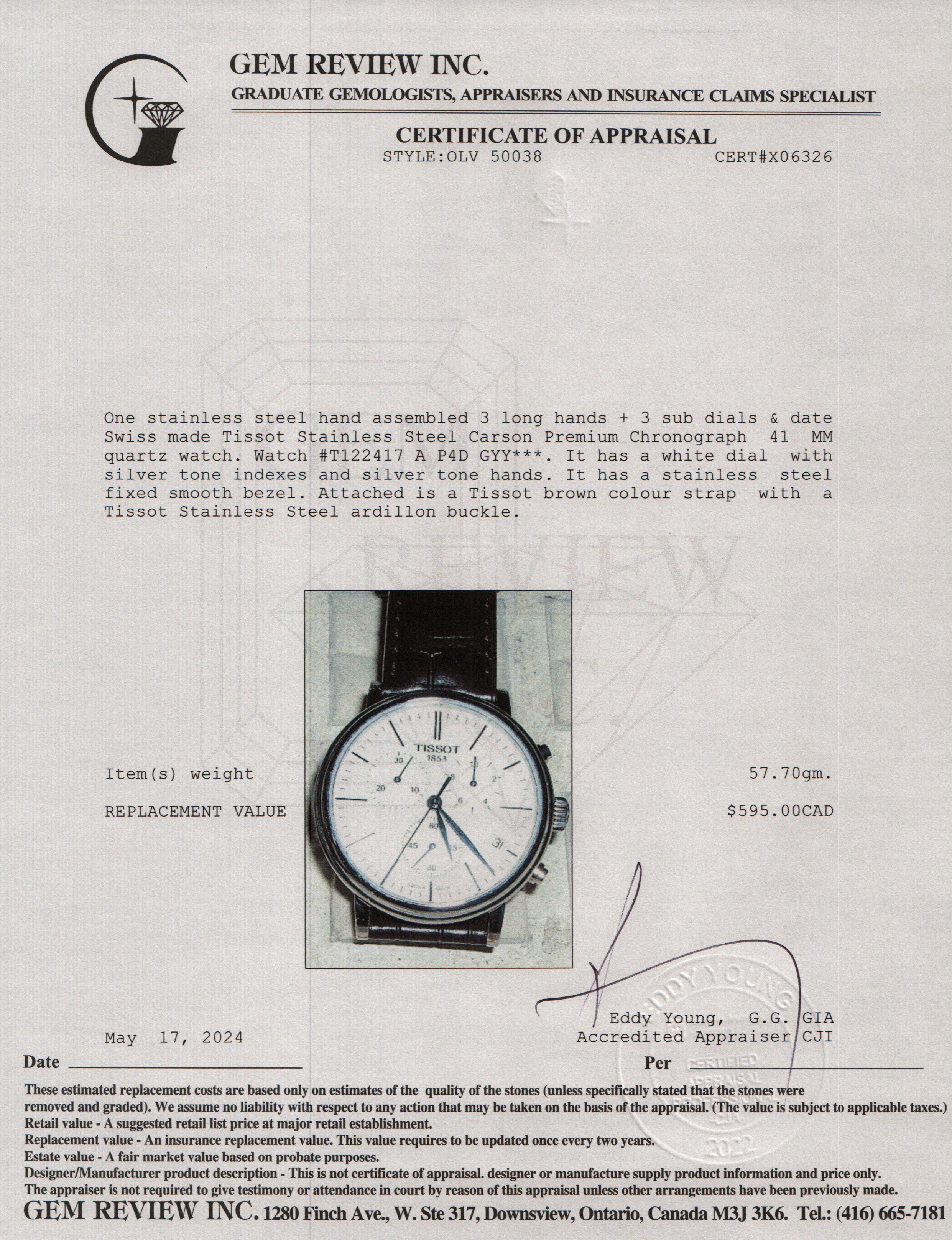 Tissot Stainless Steel Carson Premium Chronograph 41 MM Watch