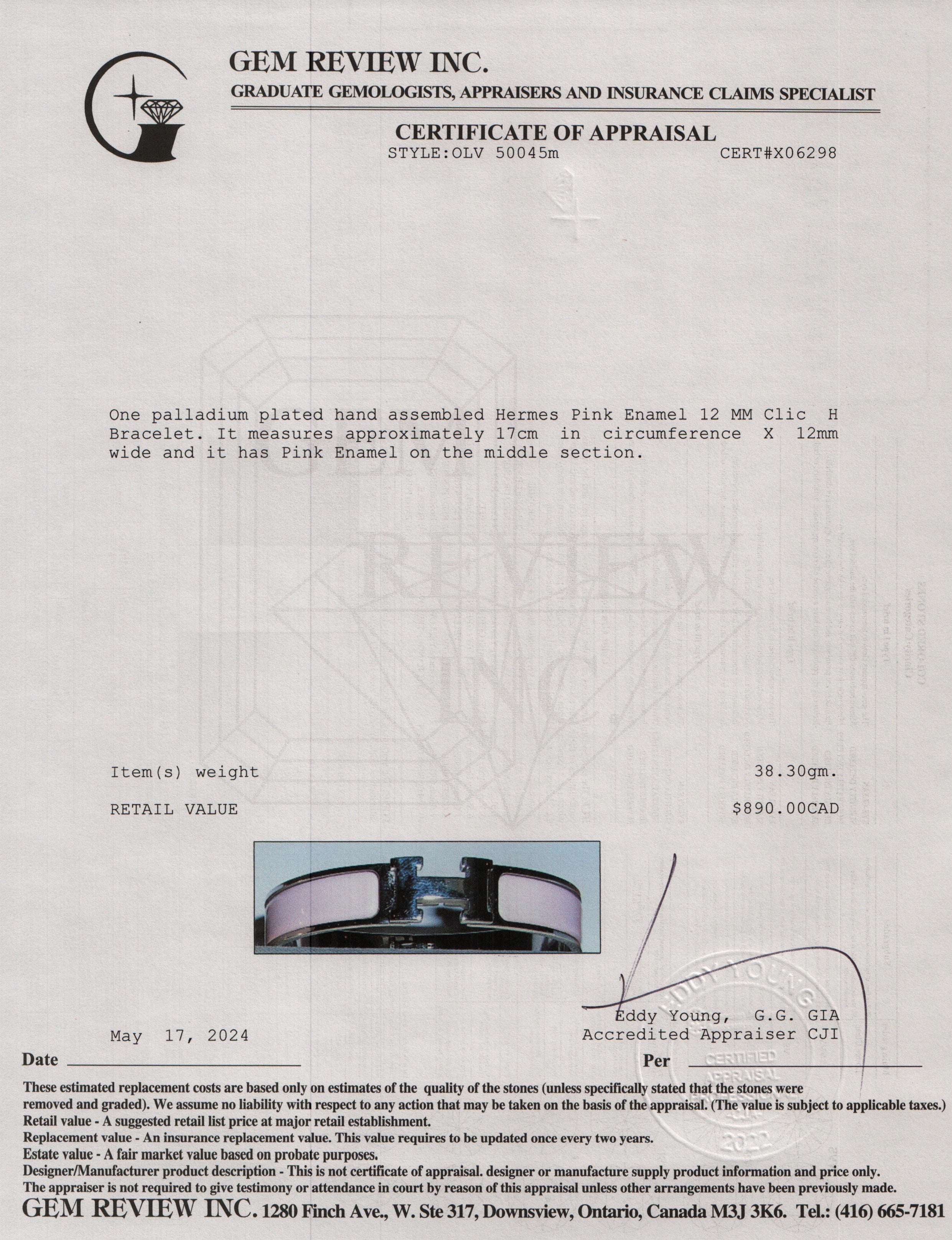 Hermes Palladium Plated Pink Enamel 12 MM Clic H Bracelet